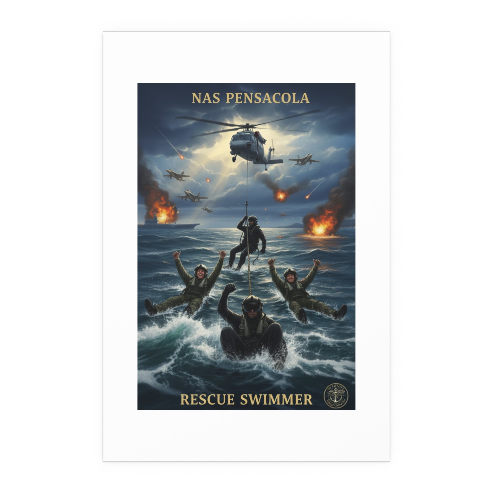 Rescue Swimmer Silk Poster — NAS Pensacola Military Aviation Art (Indoor/Outdoor)