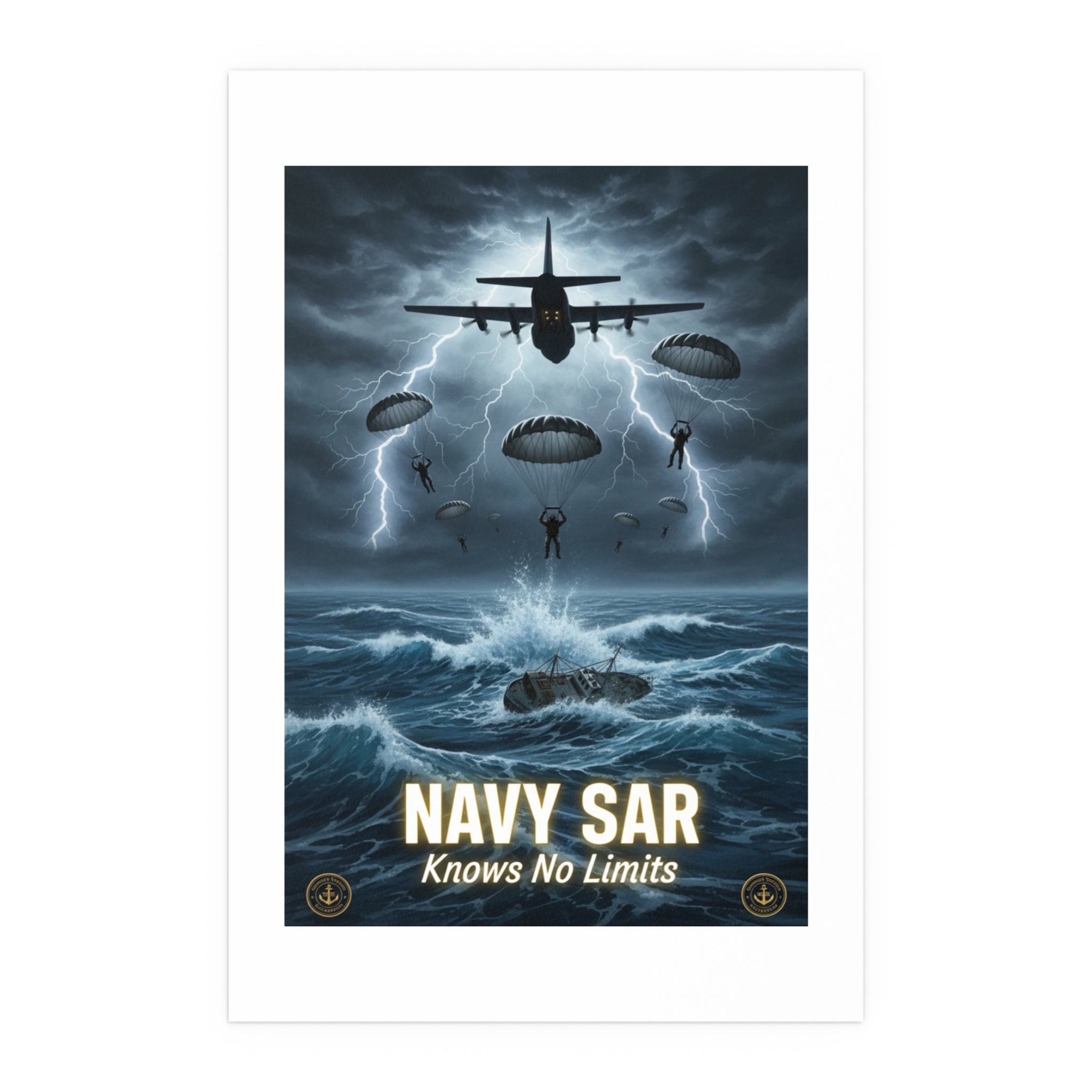 Navy SAR 'Knows No Limits' Rescue Poster — Indoor/Outdoor Silk Print