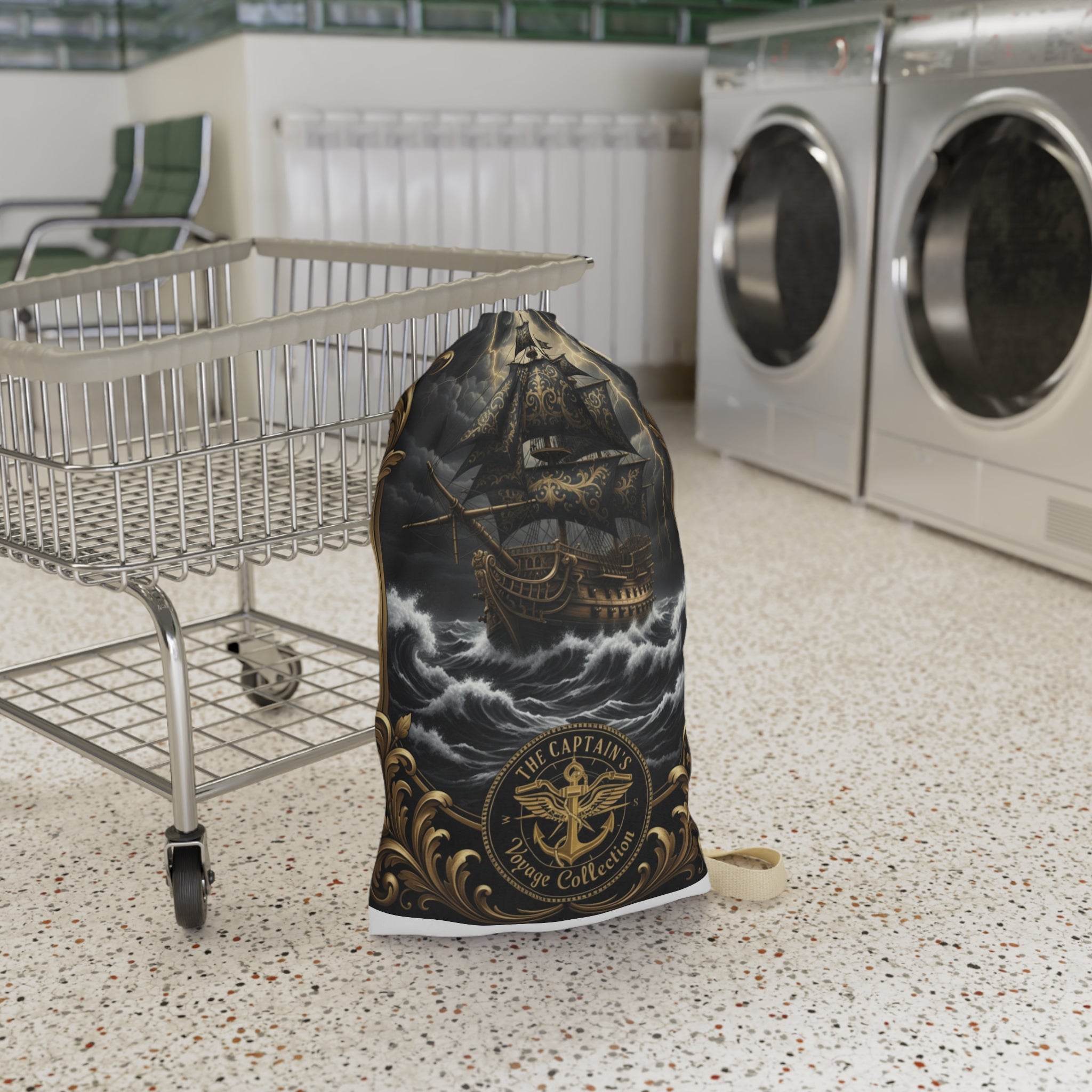 Nautical Pirate Ship Laundry Bag — Vintage Sea Captain Design