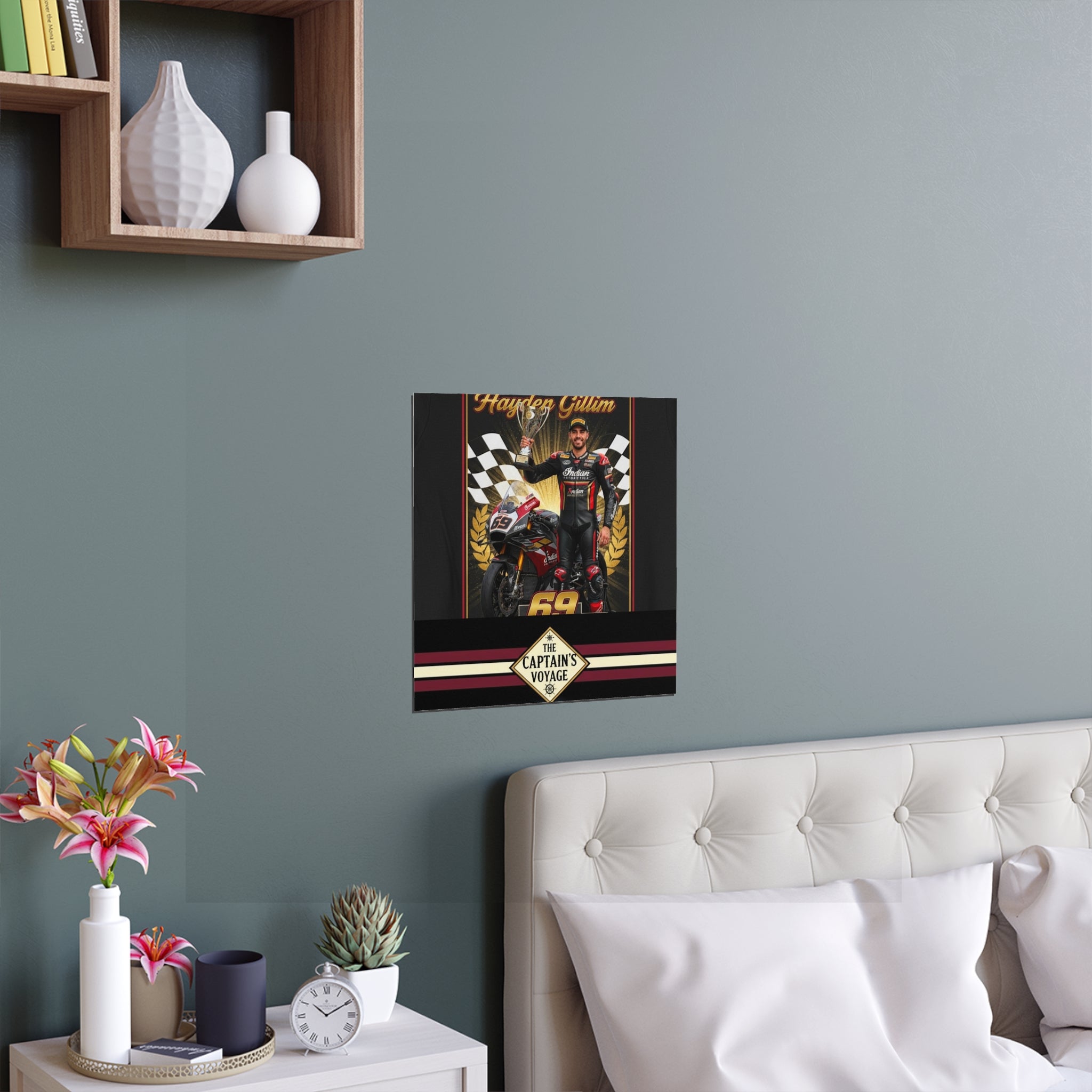 Racing Champion Silk Poster — “Winner’s Circle 69” Motorcycle Wall Art (Indoor/Outdoor)