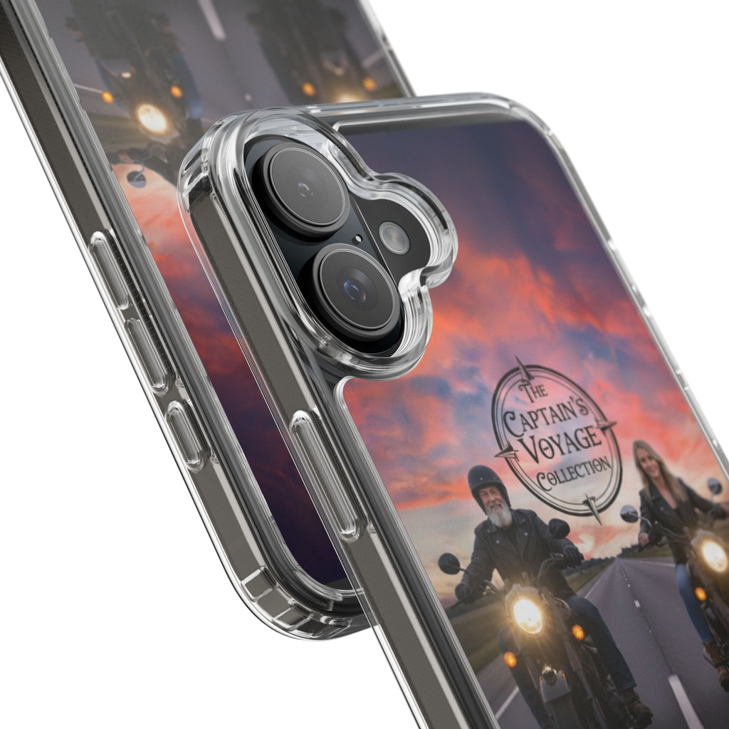 Clear Phone Case — 'The Captain's Voyage Collection' Motorcycle Sunset Design
