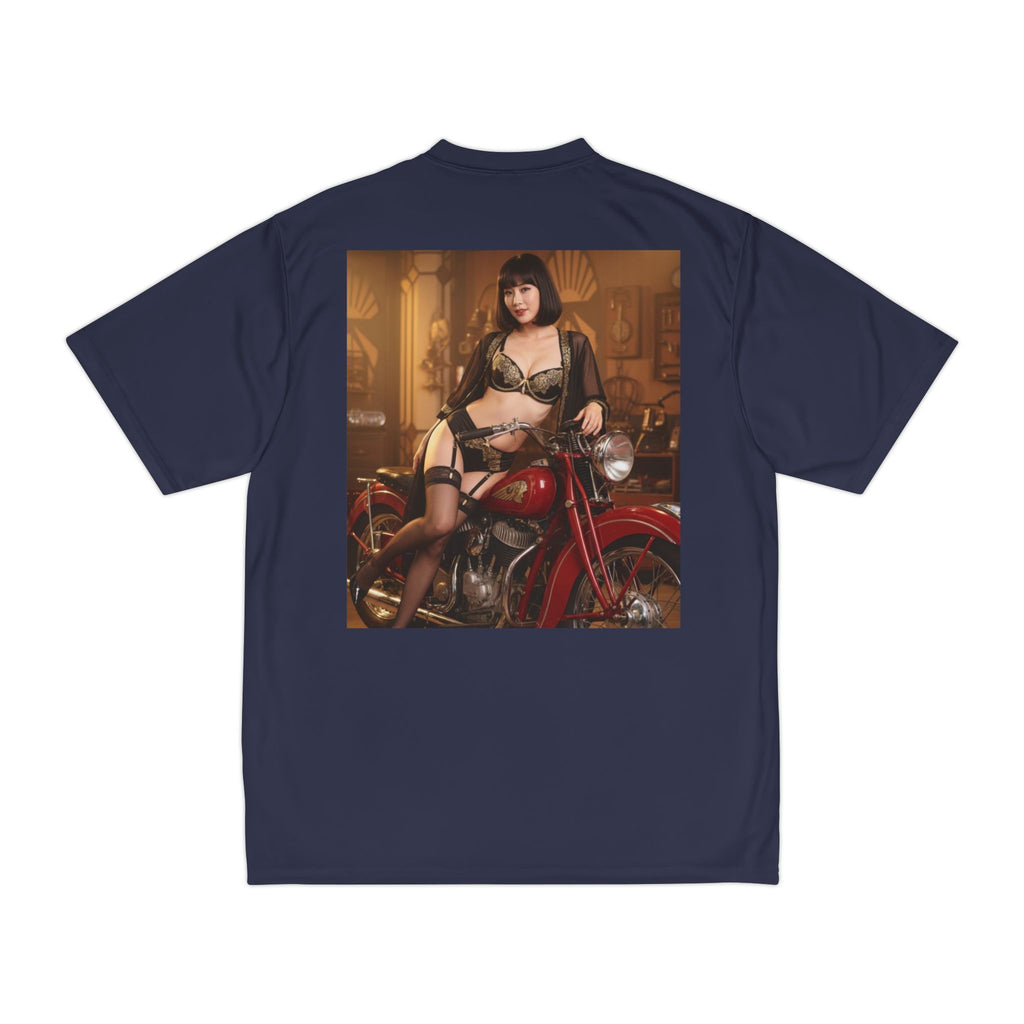 Pinup Motorcycle Tee — Vintage Biker Girl Photo Print