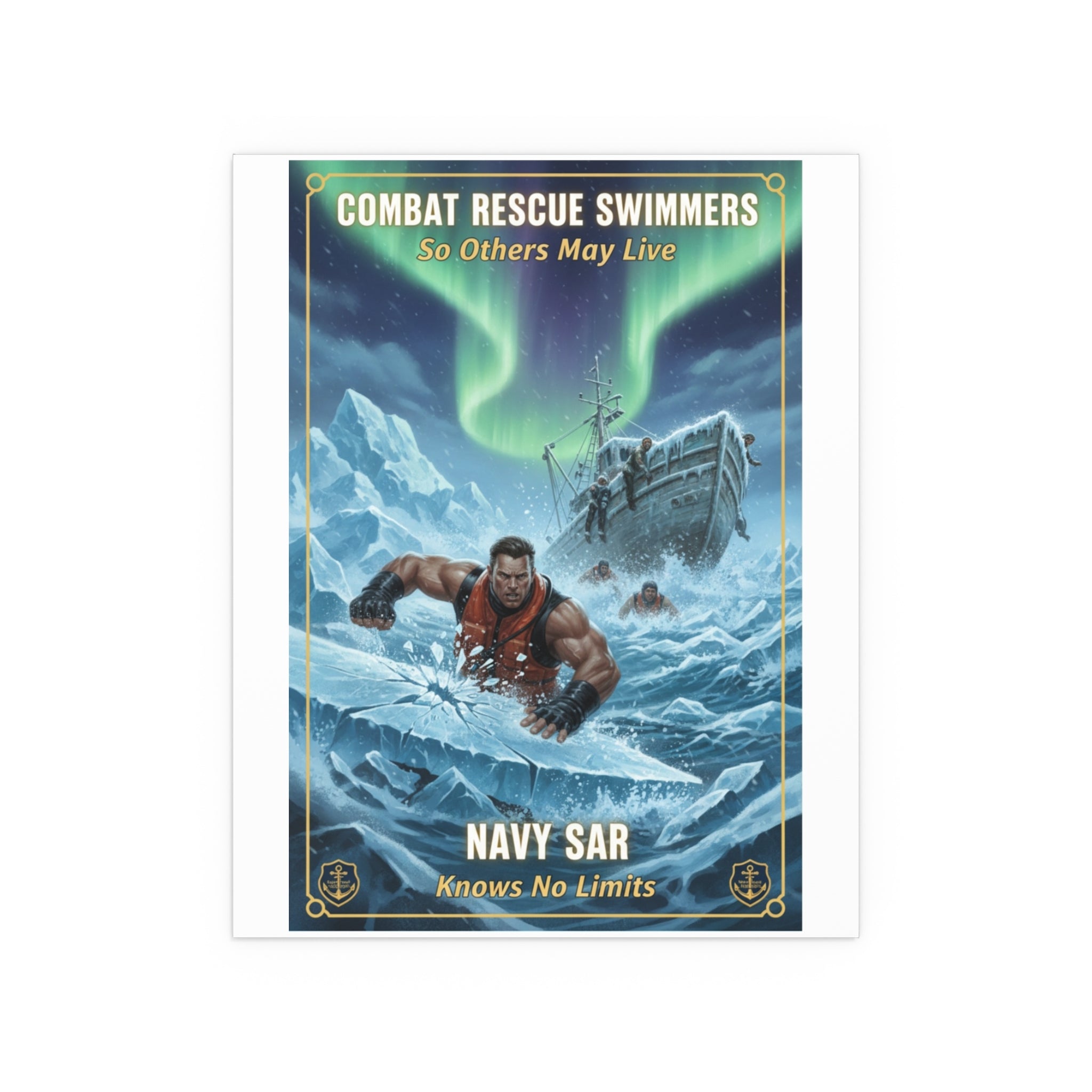 Combat Rescue Swimmers Silk Poster — Navy SAR 'So Others May Live' Arctic Rescue Print