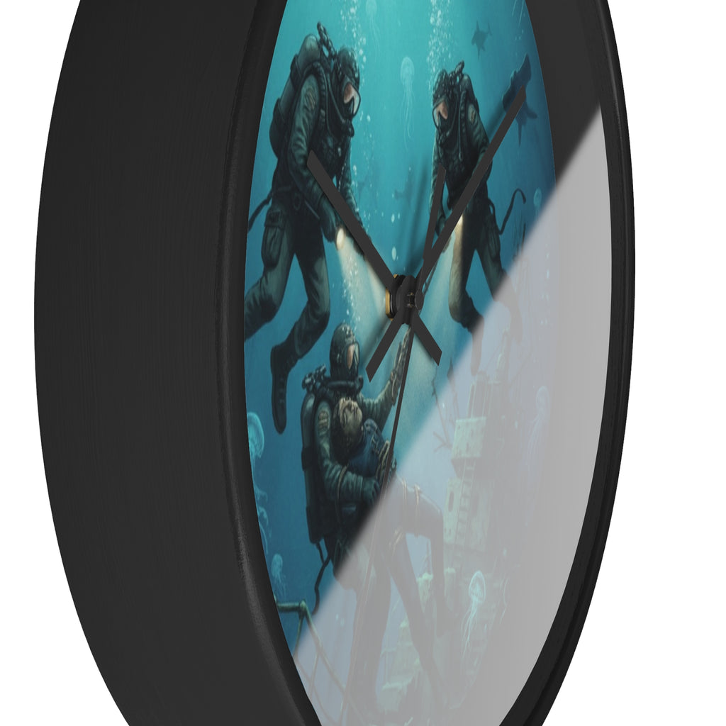 Diver Expedition Wall Clock — Vintage Deep Sea Salvage Diver Art