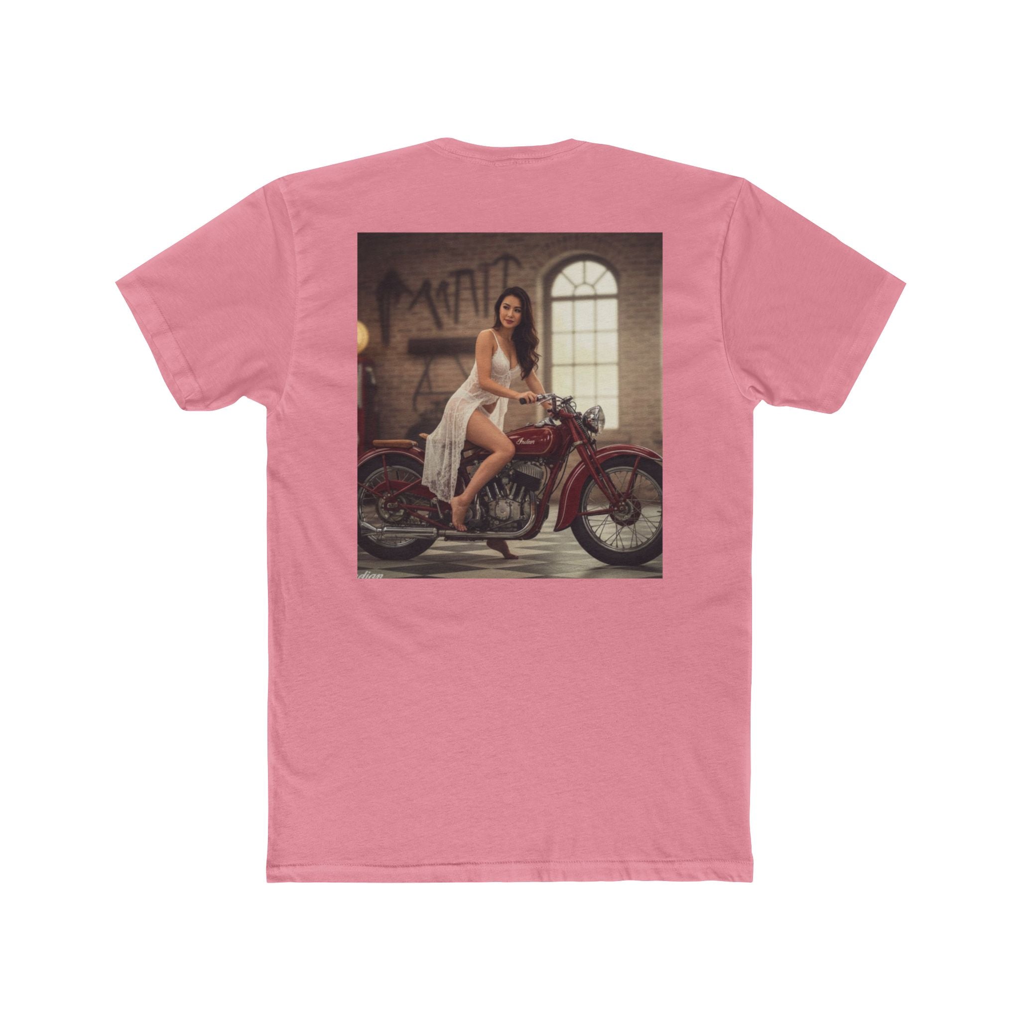 Vintage Motorcycle Pinup Tee — Retro Biker Photo Crewneck