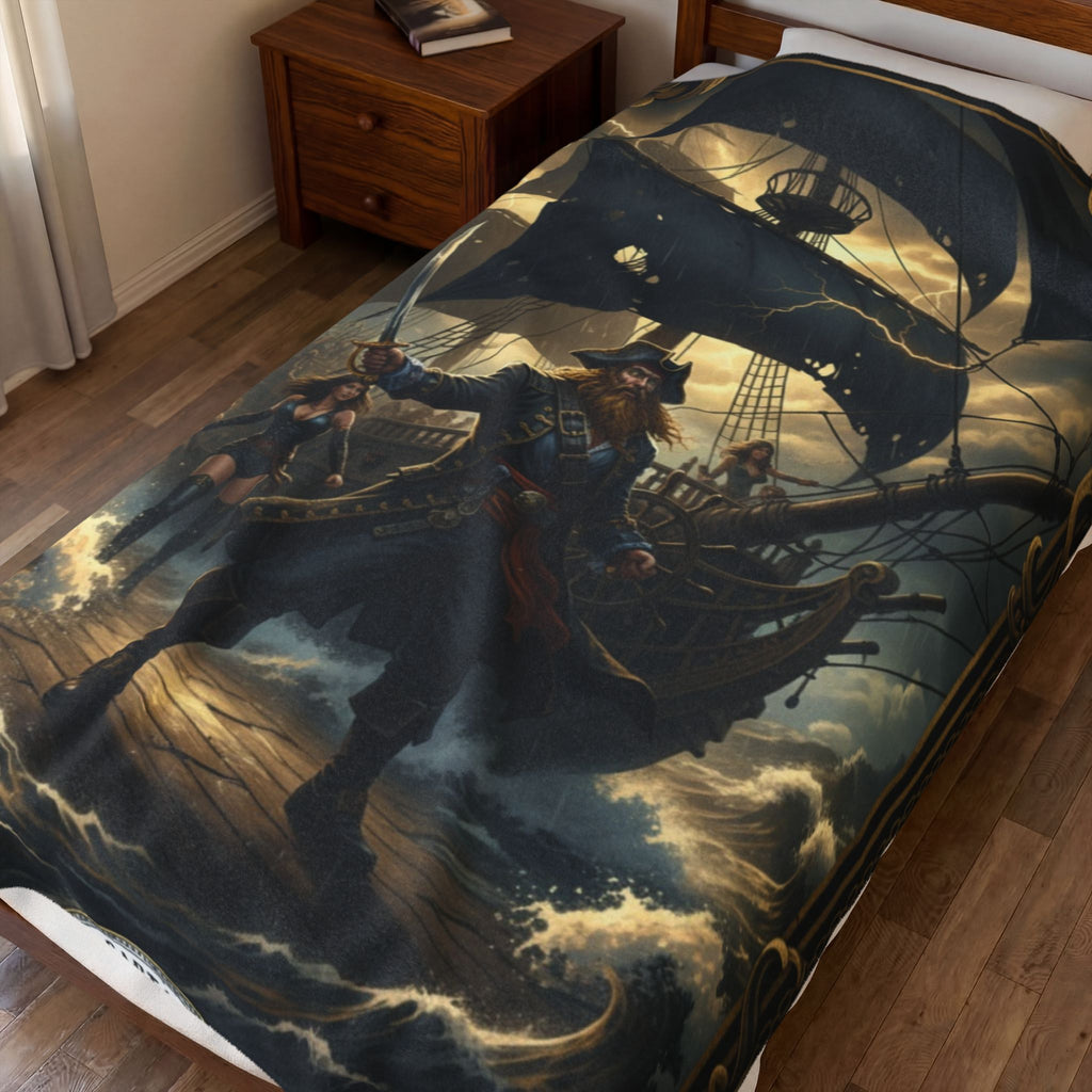 Pirate Captain Velveteen Plush Blanket – Nautical Adventure Throw for Seafaring Fans