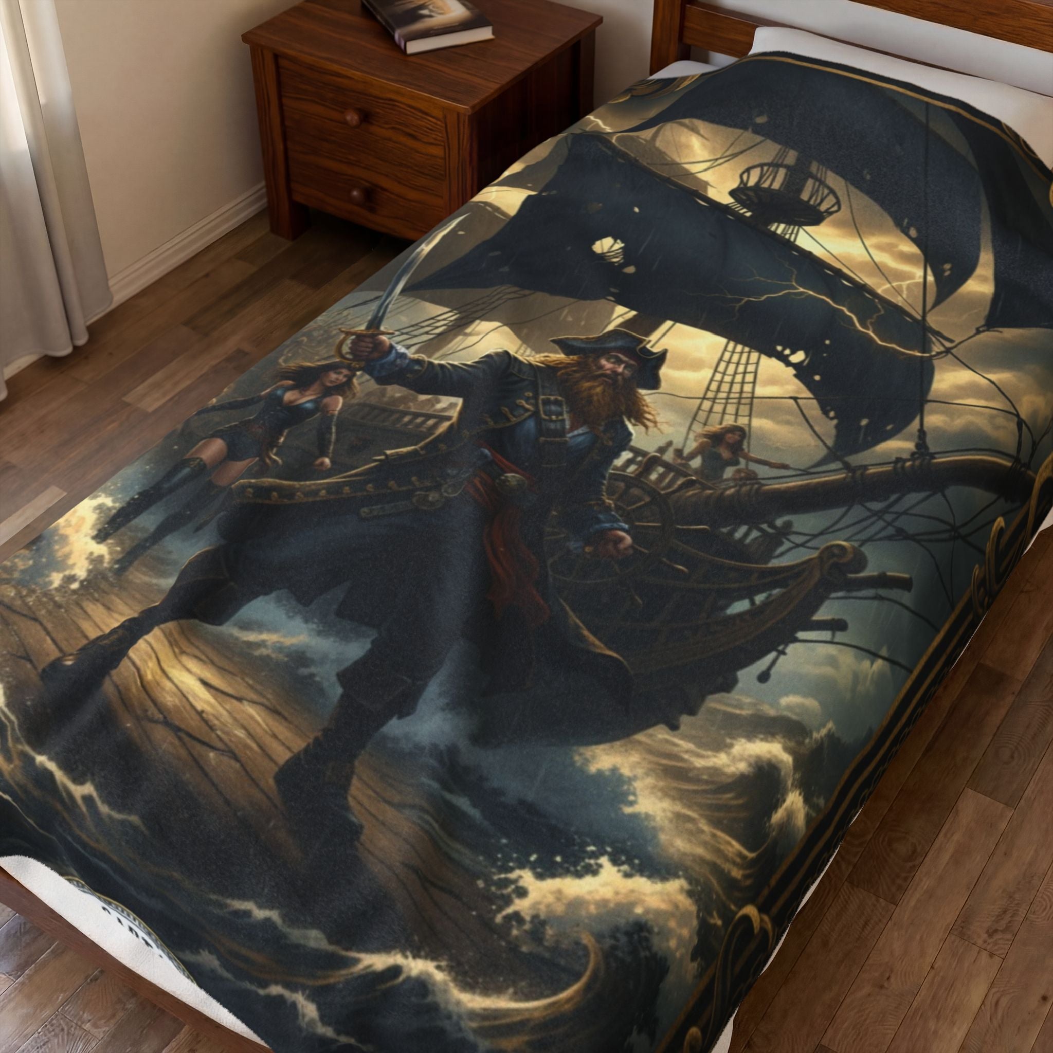 Pirate Captain Velveteen Plush Blanket – Nautical Adventure Throw for Seafaring Fans