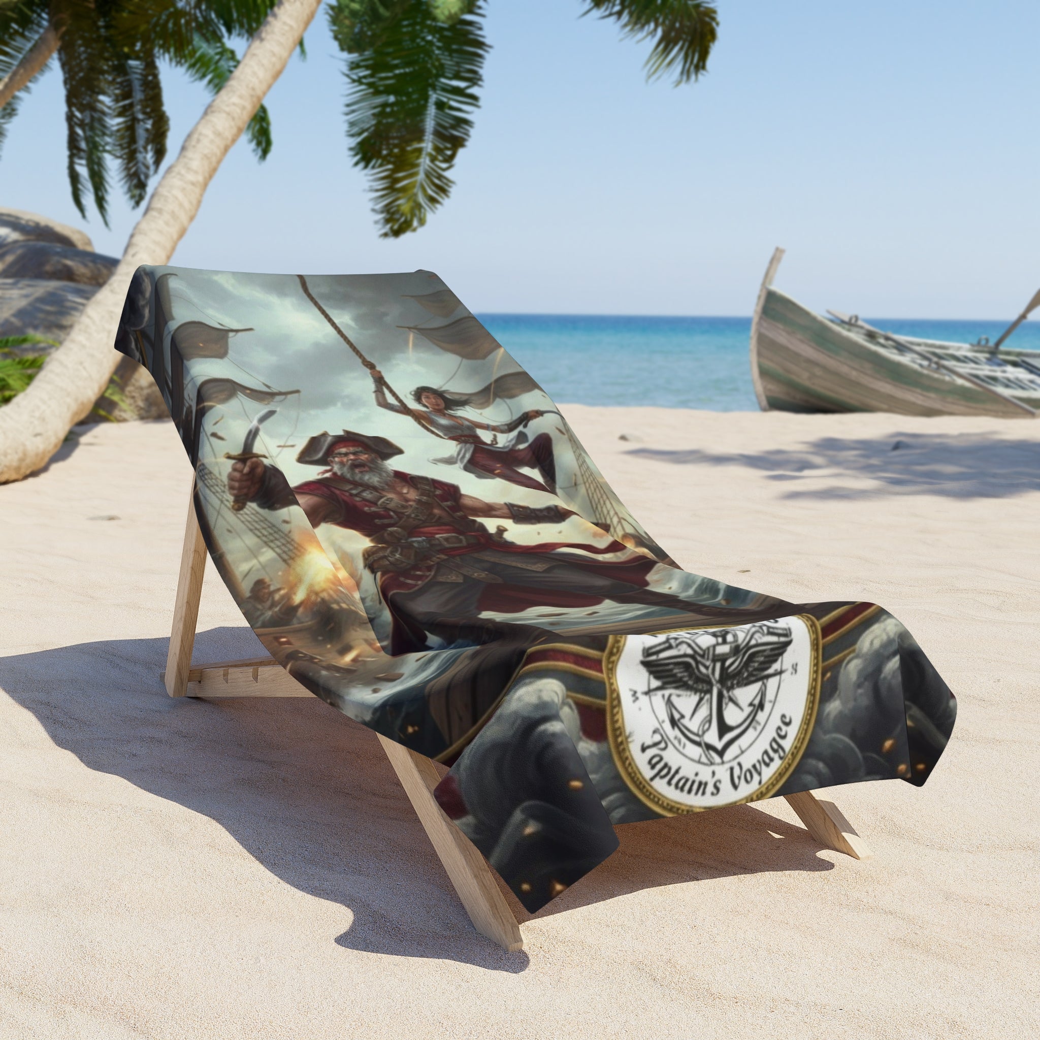 Pirate Ship Battle Beach Towel — Nautical Captain Design