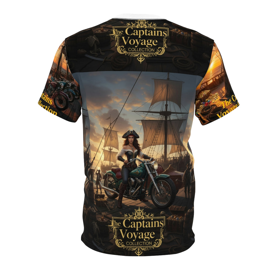 Captain's Voyage All-Over Print Tee — Pirate Captain Motorcycle Nautical Graphic Shirt