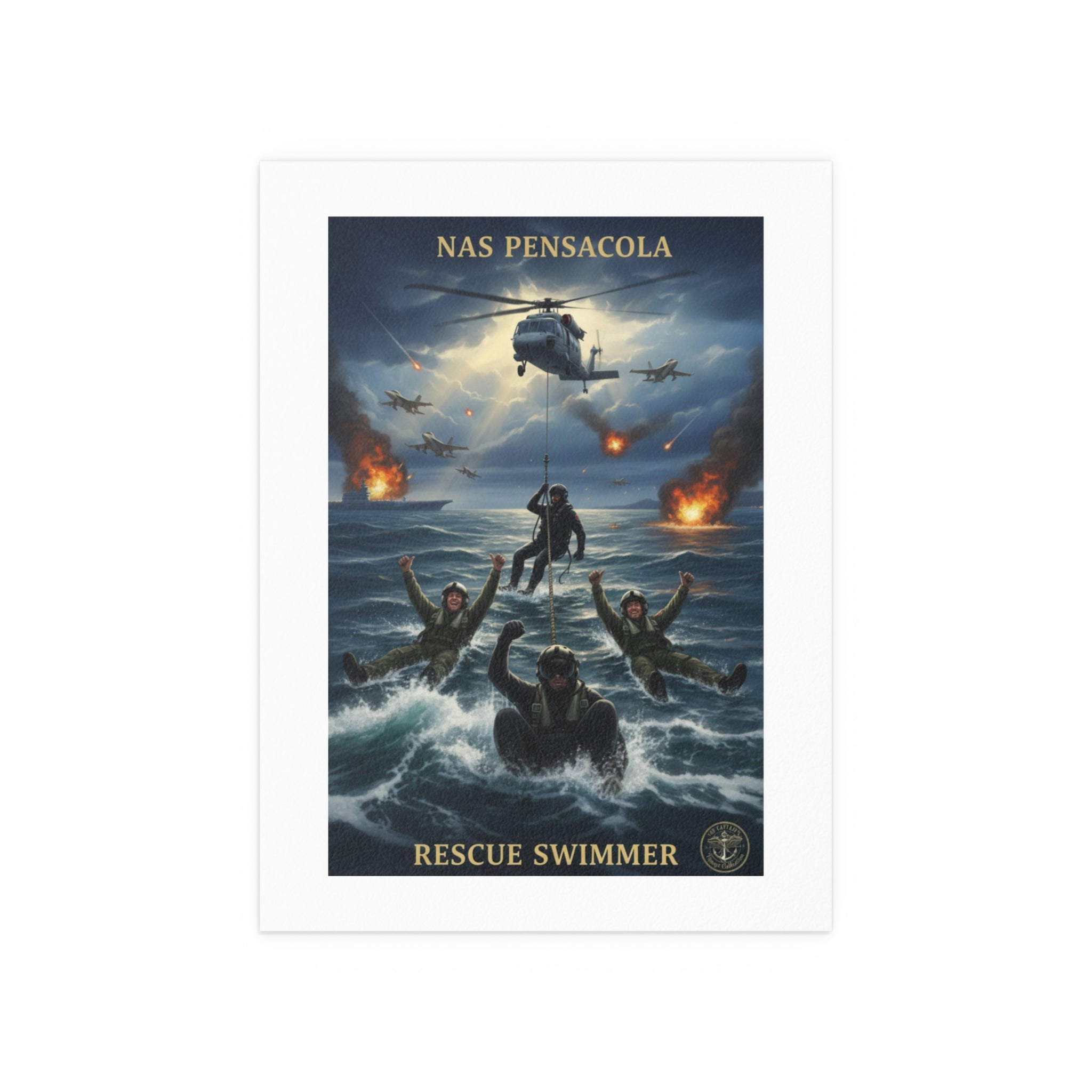 Rescue Swimmer Silk Poster — NAS Pensacola Military Aviation Art (Indoor/Outdoor)