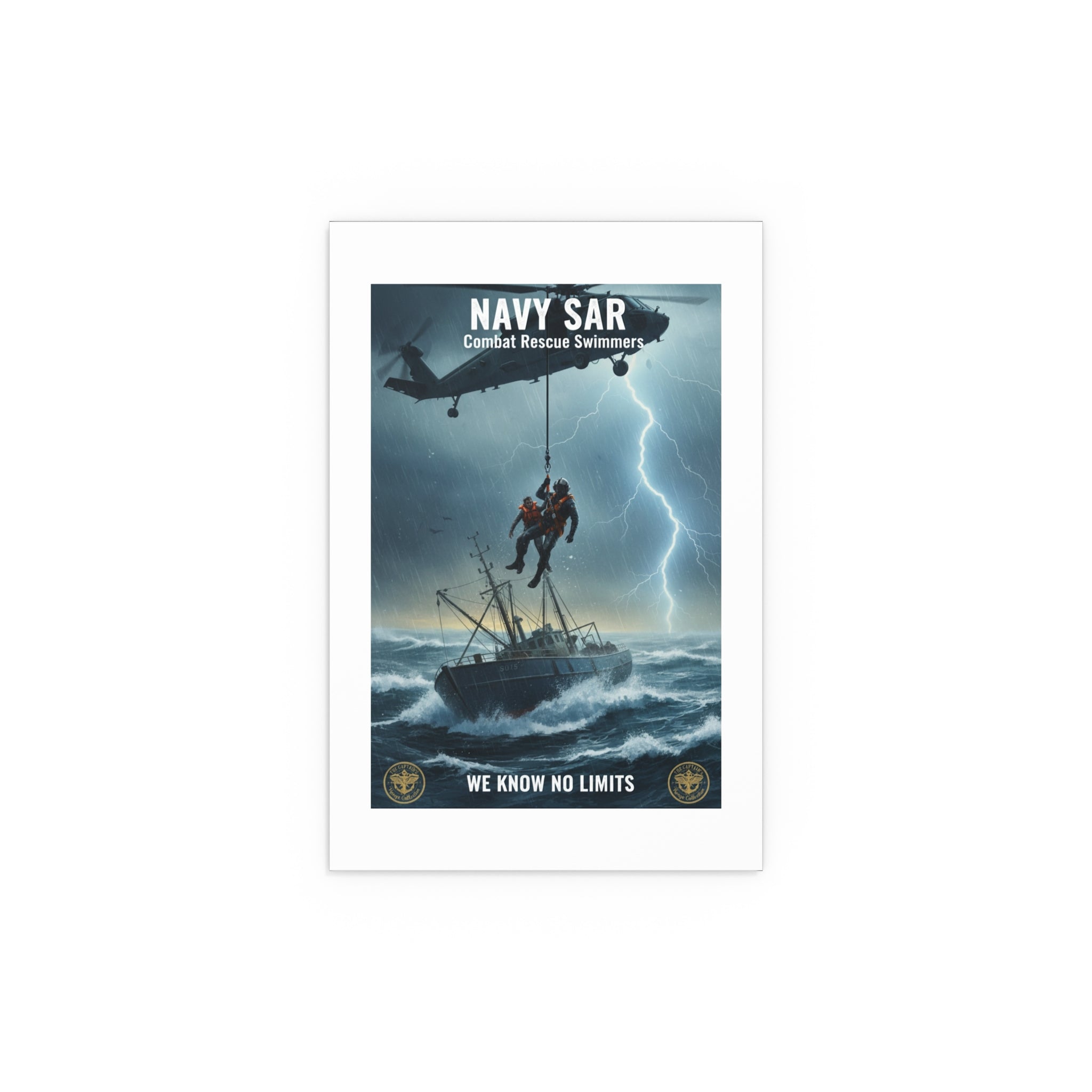 Rescue at Sea Silk Poster — Storm Helicopter Lifesaver Wall Art (Indoor/Outdoor)