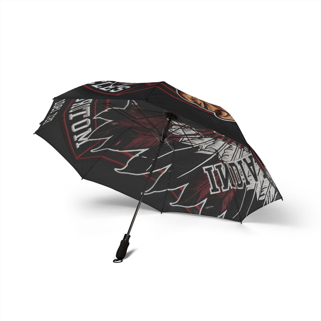 Foldable Umbrella — Native Warrior Graphic, Semi-Automatic Compact Rain Umbrella