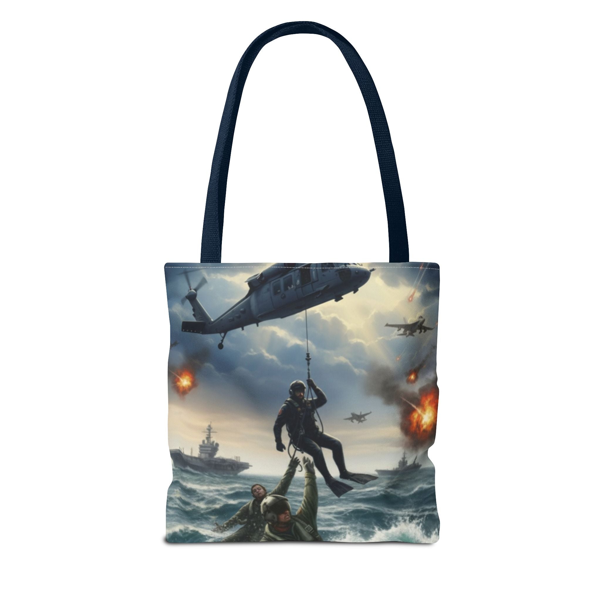 Rescue Squadron Tote Bag – Military Helicopter & Ship Search and Rescue Artwork