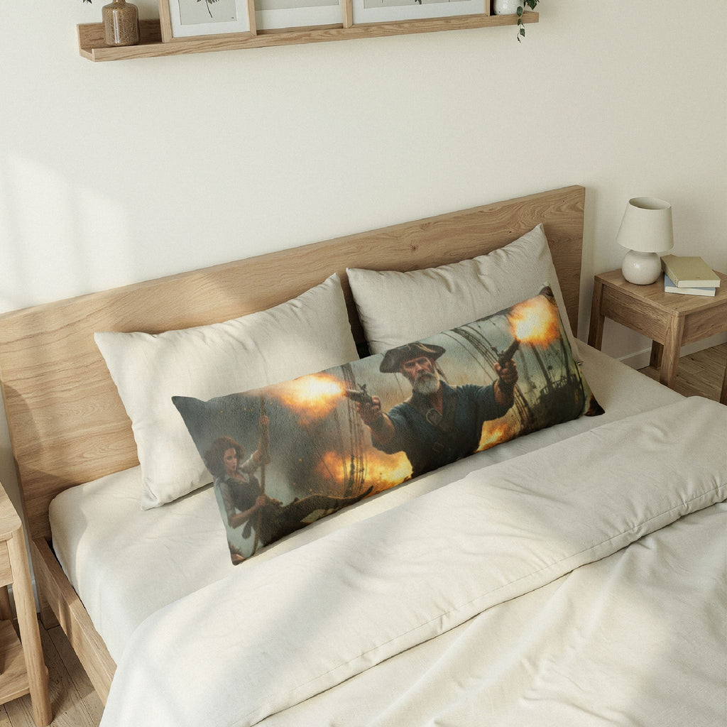 Pirate Captain Body Pillow — Vintage Naval Battle Illustration