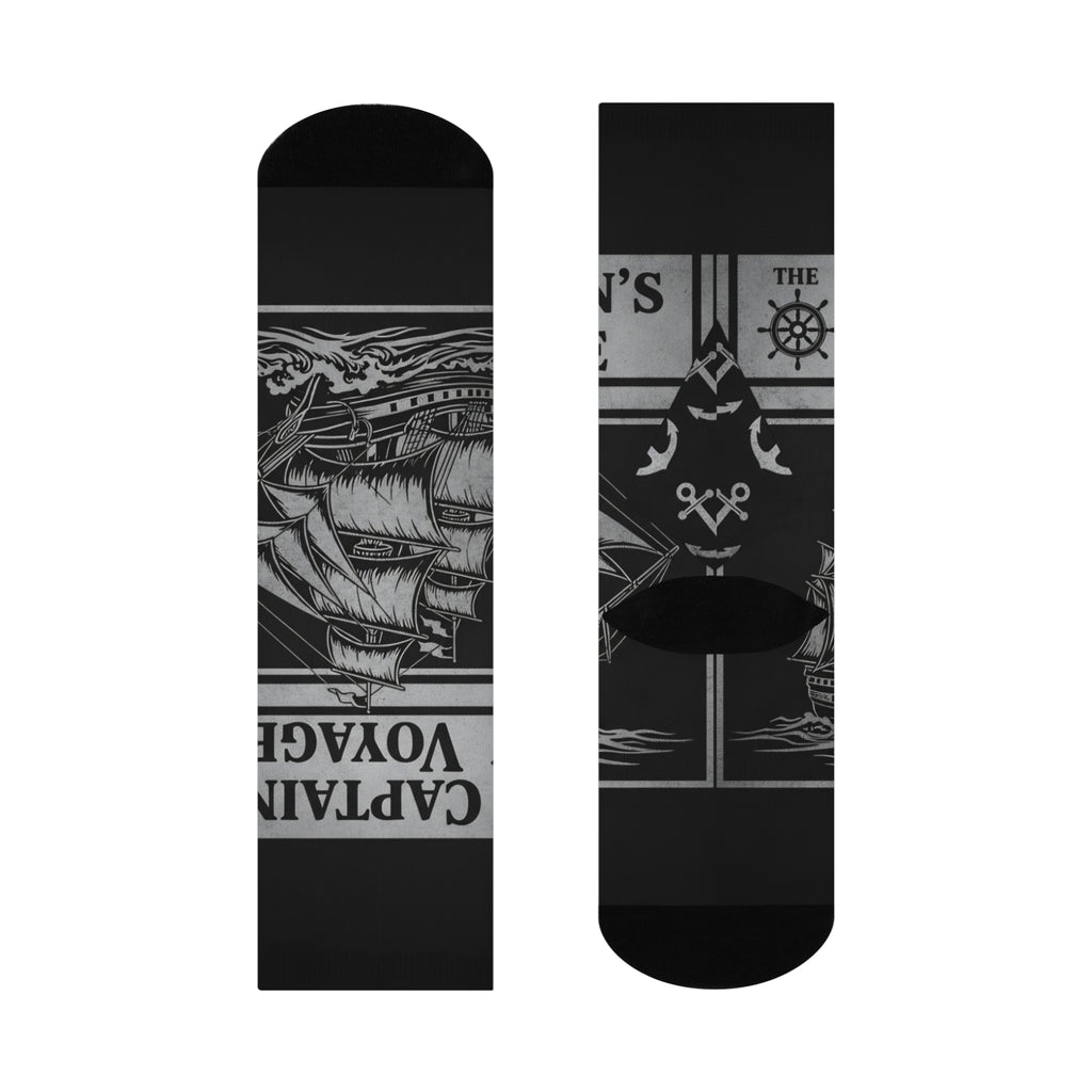 Captain's Voyage Cushioned Crew Socks — Nautical Ship Graphic Crew Socks