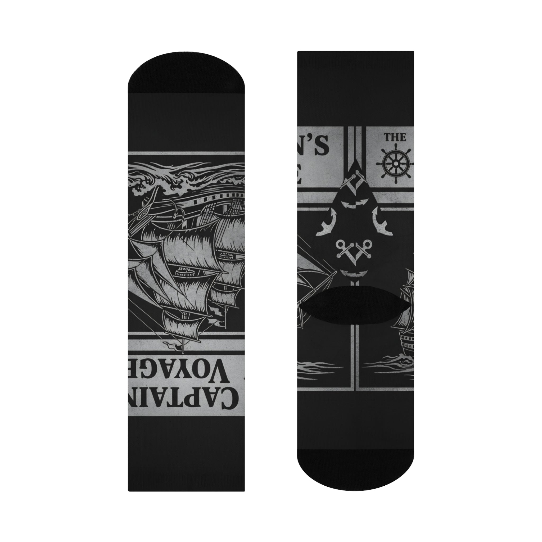 Captain's Voyage Cushioned Crew Socks — Nautical Ship Graphic Crew Socks