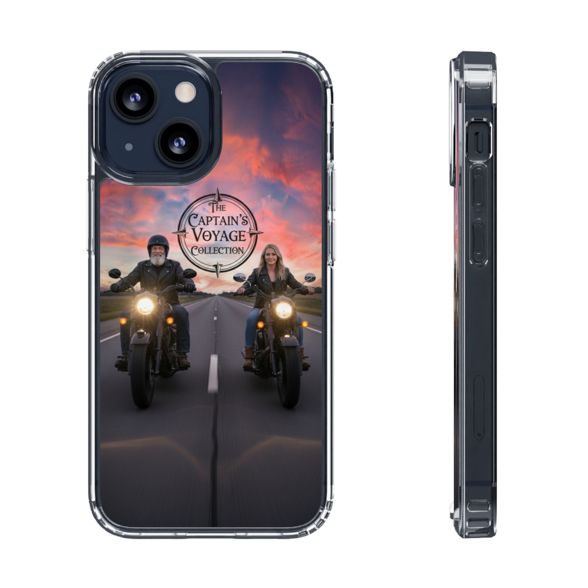 Clear Phone Case — 'The Captain's Voyage Collection' Motorcycle Sunset Design