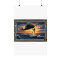 Rescue Helicopter Sunset Poster — Matte Vertical Aviation Wall Art