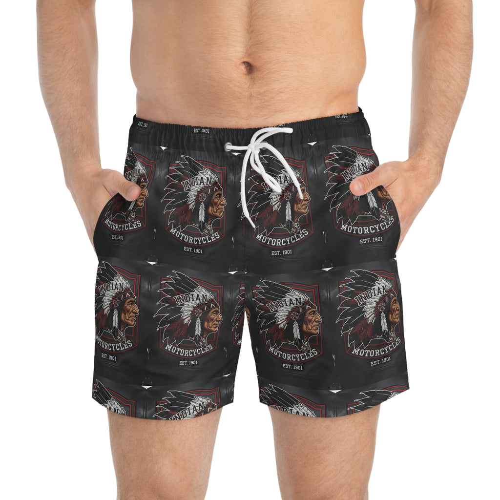 Indian Motorcycles Graphic Swim Trunks — Vintage Chief Headdress Print
