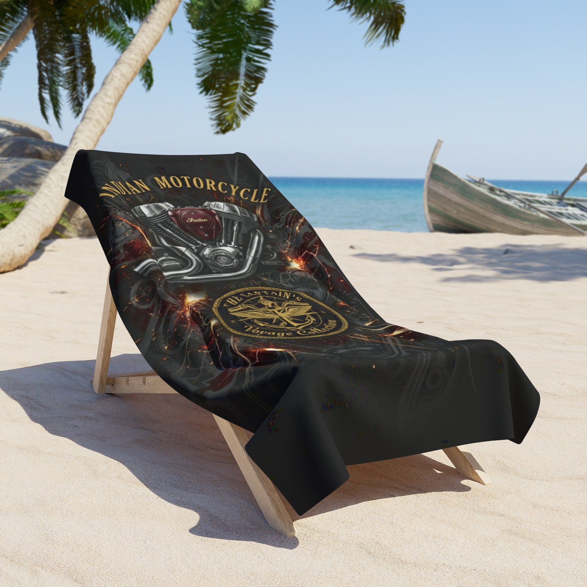 Motorcycle Emblem Beach Towel — Retro Indian Motorcycle Graphic