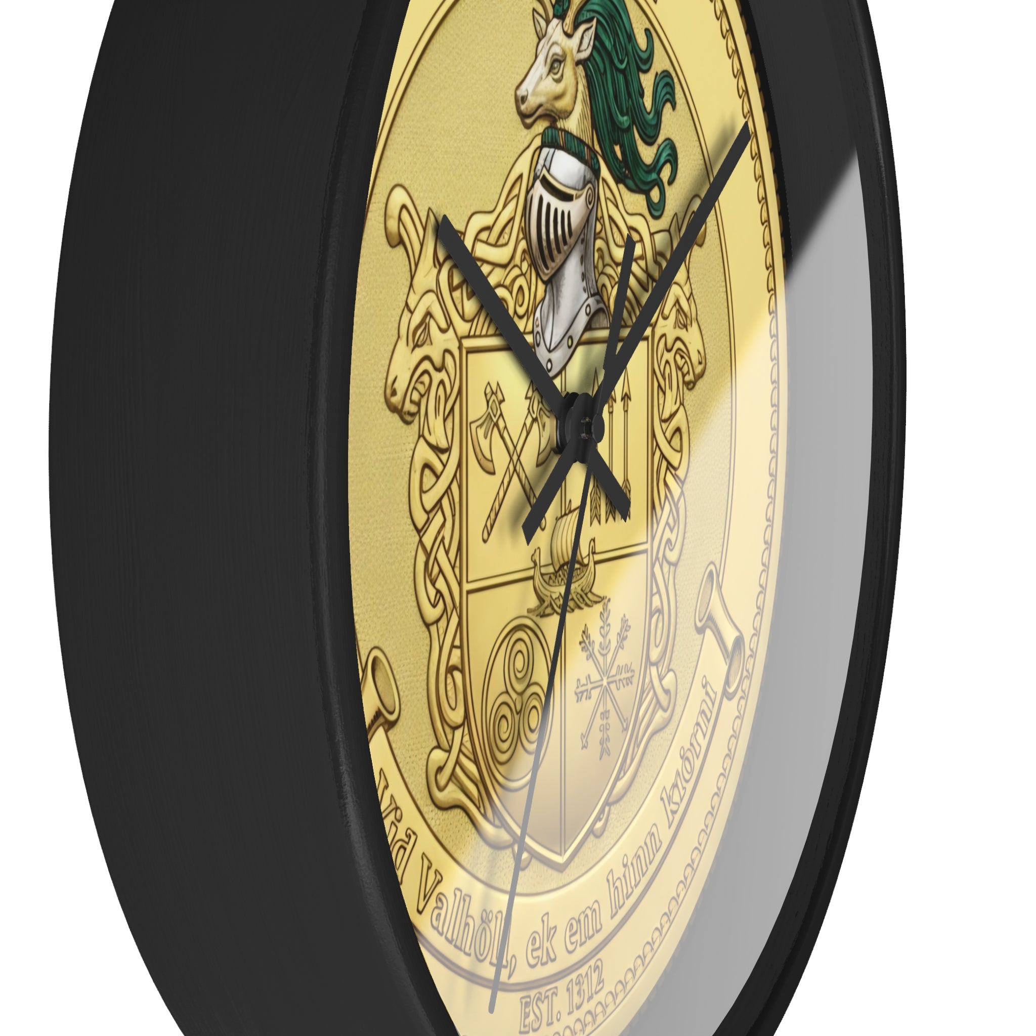 Wall Clock — Aitken Family Crest Gold Coat of Arms Clock