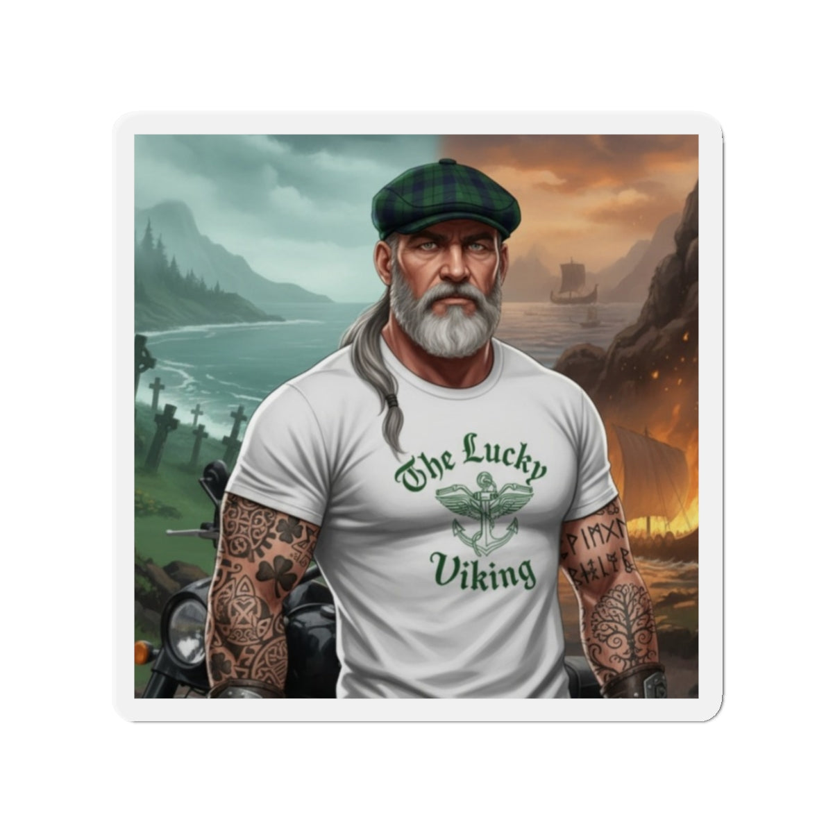 Die-Cut Magnet — "The Lucky Viking" Bearded Biker Design