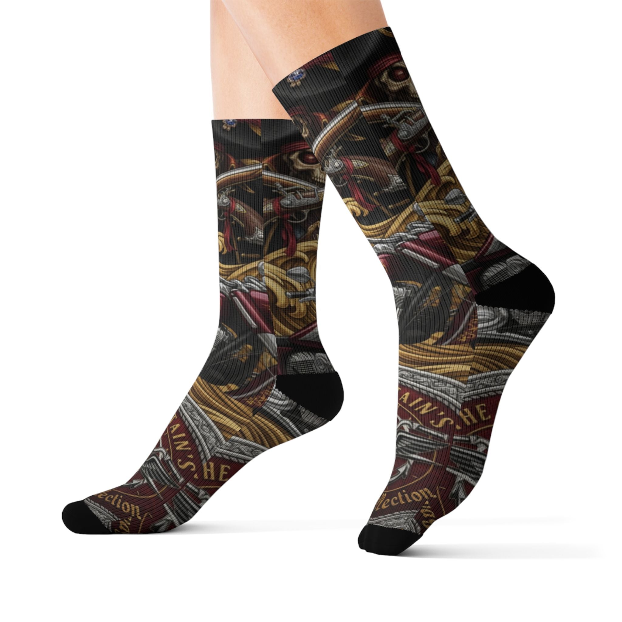 Skull & Anchor Sublimation Socks — Nautical Pirate Crew Graphic Socks