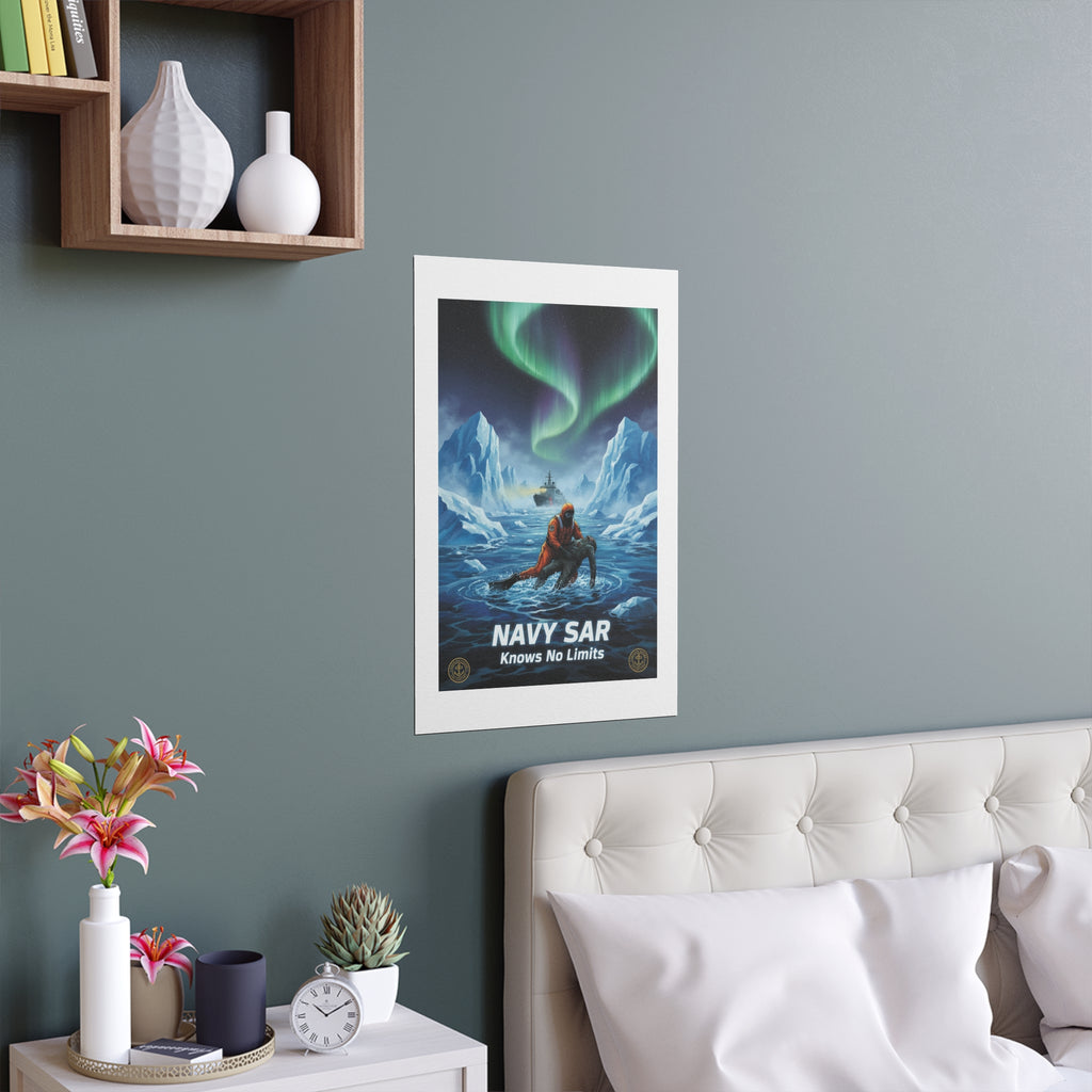 Silk Poster — 'Navy SAR Knows No Limits' Arctic Rescue Wall Art (Indoor/Outdoor)
