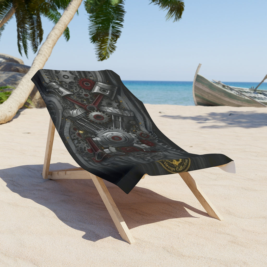 Motorcycle Engine Gears Beach Towel — Steampunk Bike Parts Design