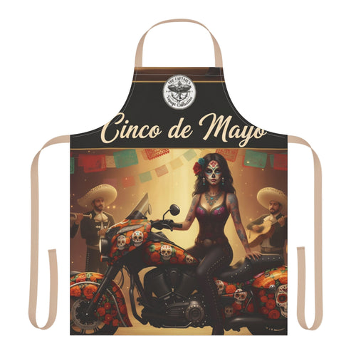 Cinco de Mayo Sugar Skull Biker Apron — Day of the Dead Motorcycle Cooking Apron