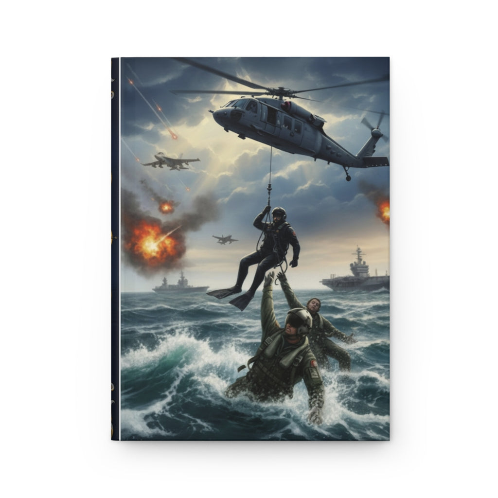 Military Rescue Hardcover Journal — Navy SEAL Helicopter Combat Scene Notebook