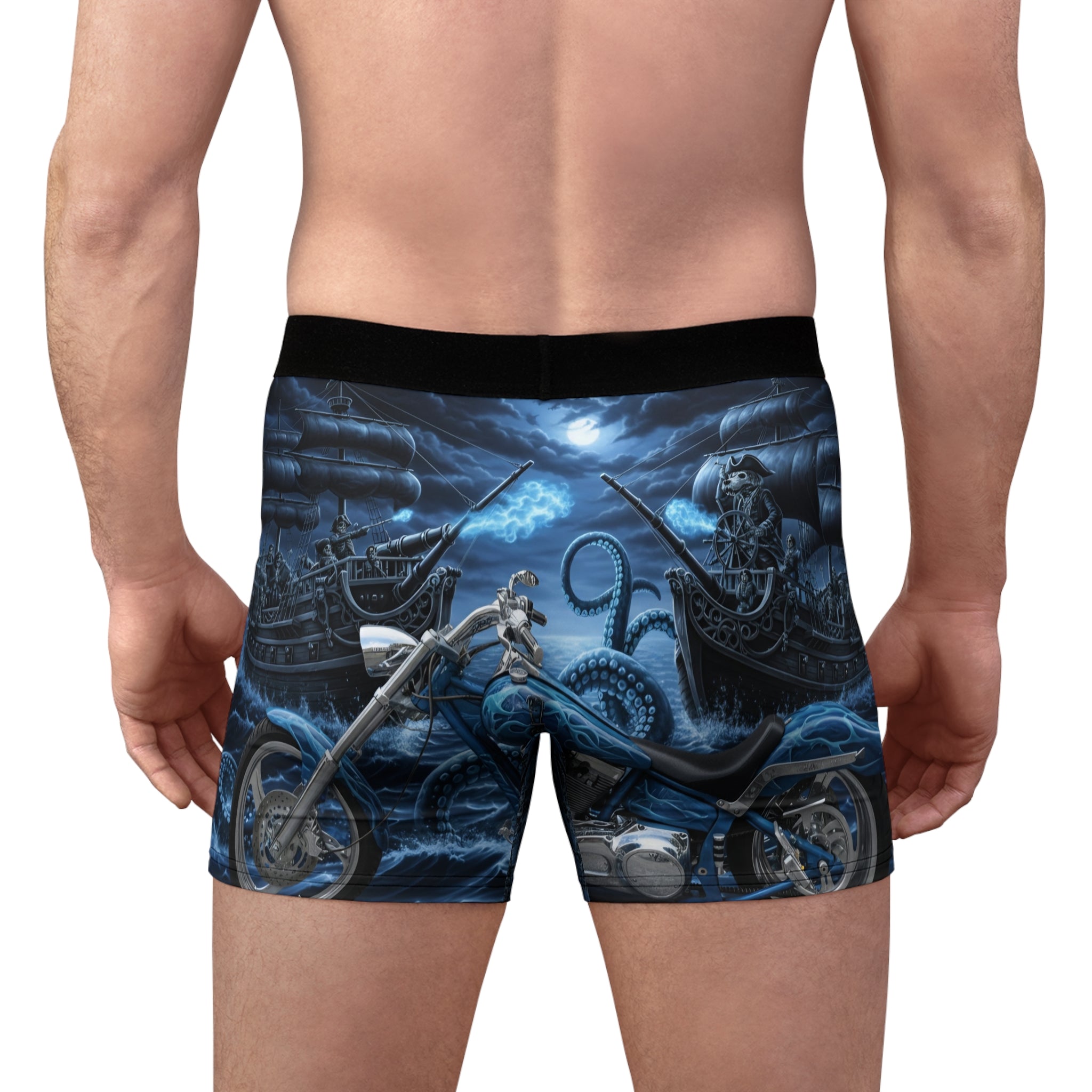 Pirate Mastiff Boxer Briefs — Biker Skull & Kraken All-Over Print