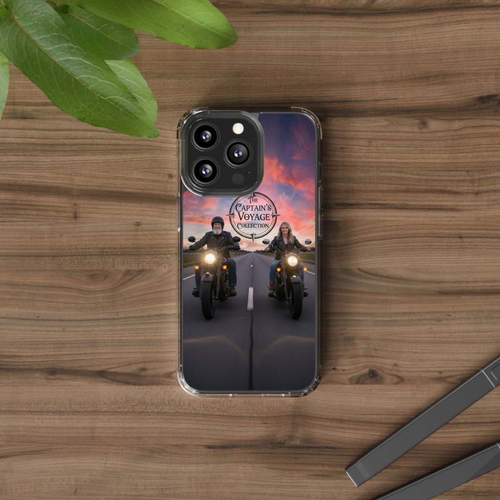 Clear Phone Case — 'The Captain's Voyage Collection' Motorcycle Sunset Design