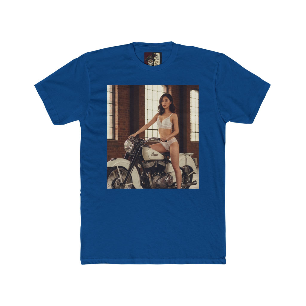 Vintage Motorcycle Pinup Tee — Retro Biker Photo Crewneck