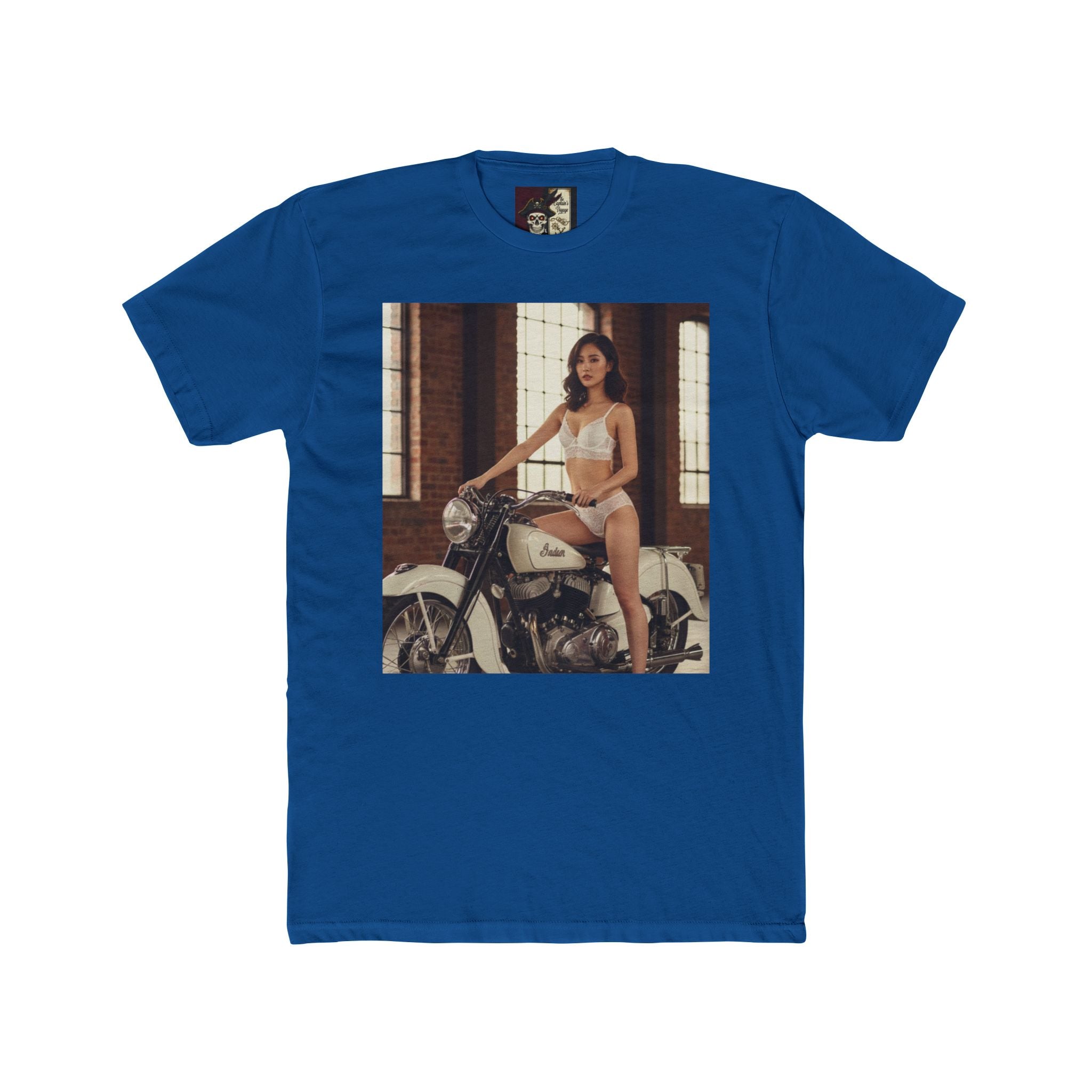 Vintage Motorcycle Pinup Tee — Retro Biker Photo Crewneck