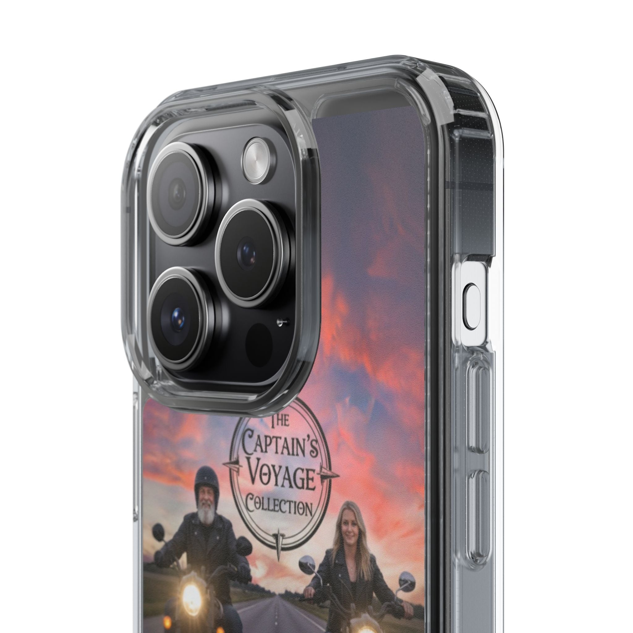 Clear Phone Case — 'The Captain's Voyage Collection' Motorcycle Sunset Design