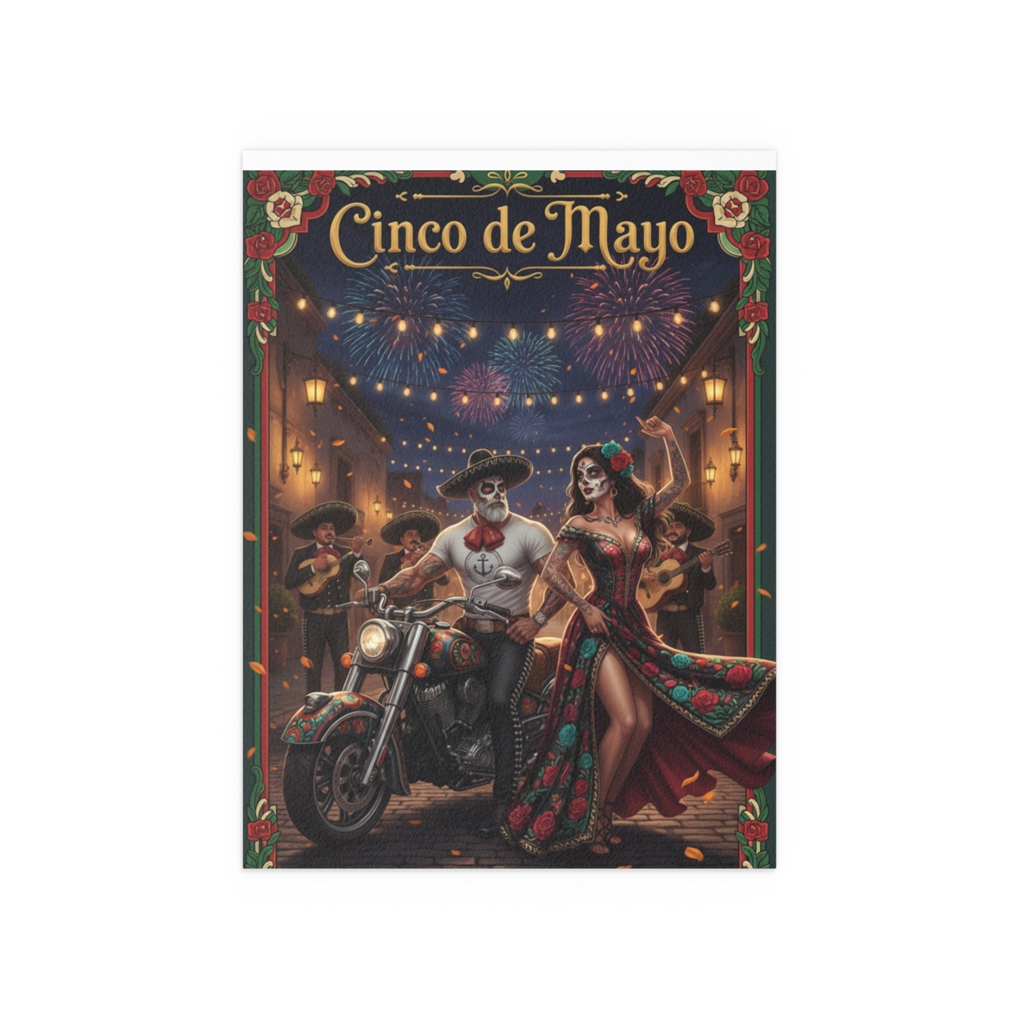 Day of the Dead Biker Silk Poster — Outdoor/Indoor Dia de los Muertos Wall Art