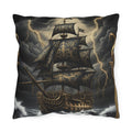 Nautical Black Pirate Ship Outdoor Pillow - "The Captain's Voyage Collection" Accent Cushion
