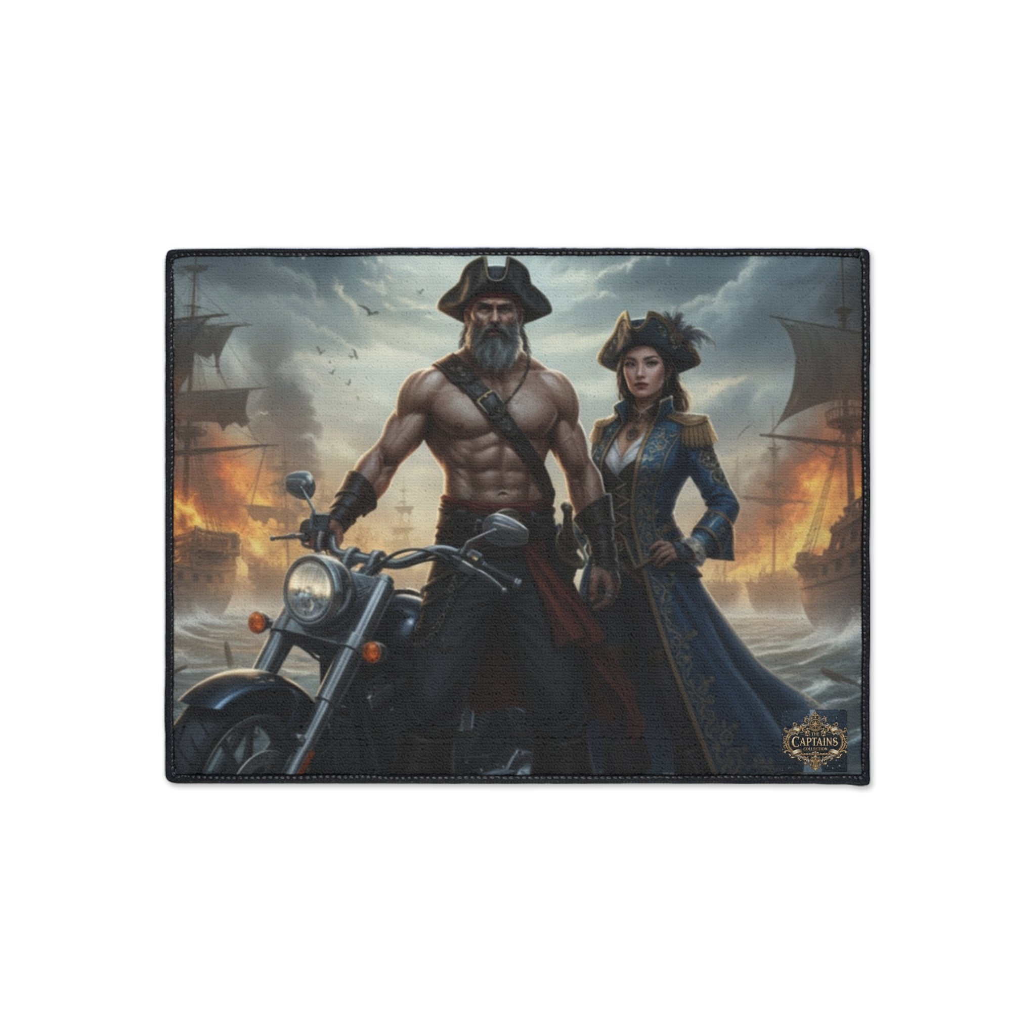 Pirate Captain & Corsair Heavy-Duty Floor Mat — Nautical Motorcycle Art Rug