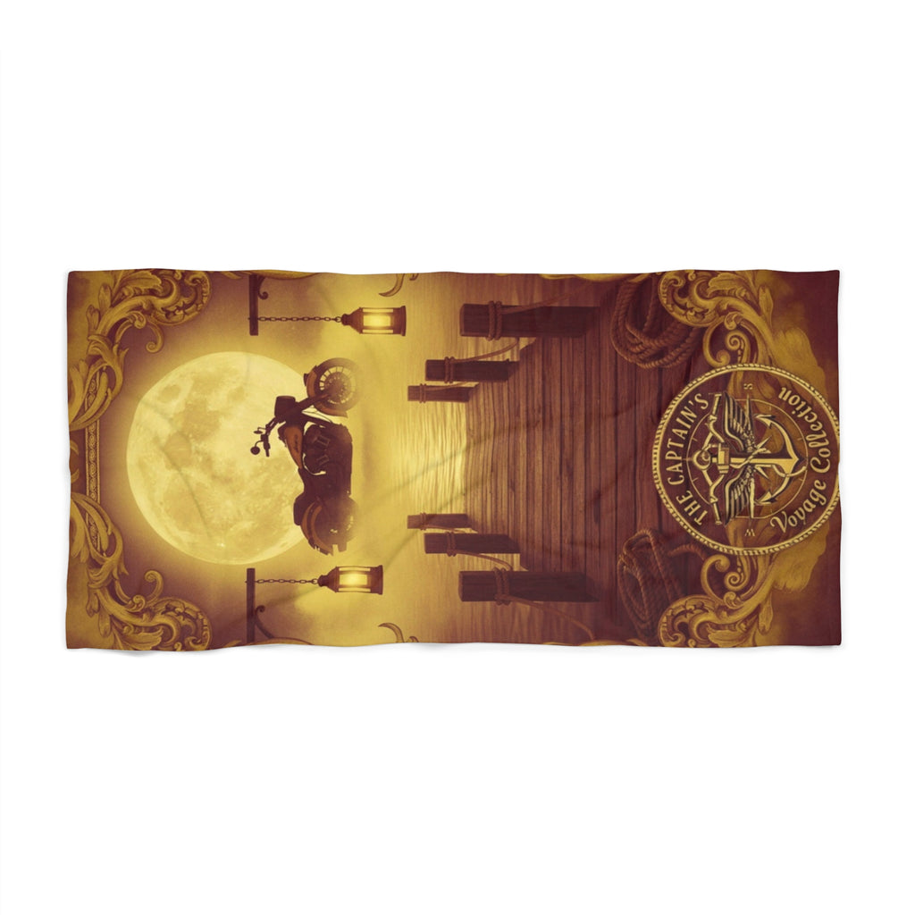 Vintage Moonlit Pier Beach Towel – Surfing Skeleton Nautical Design