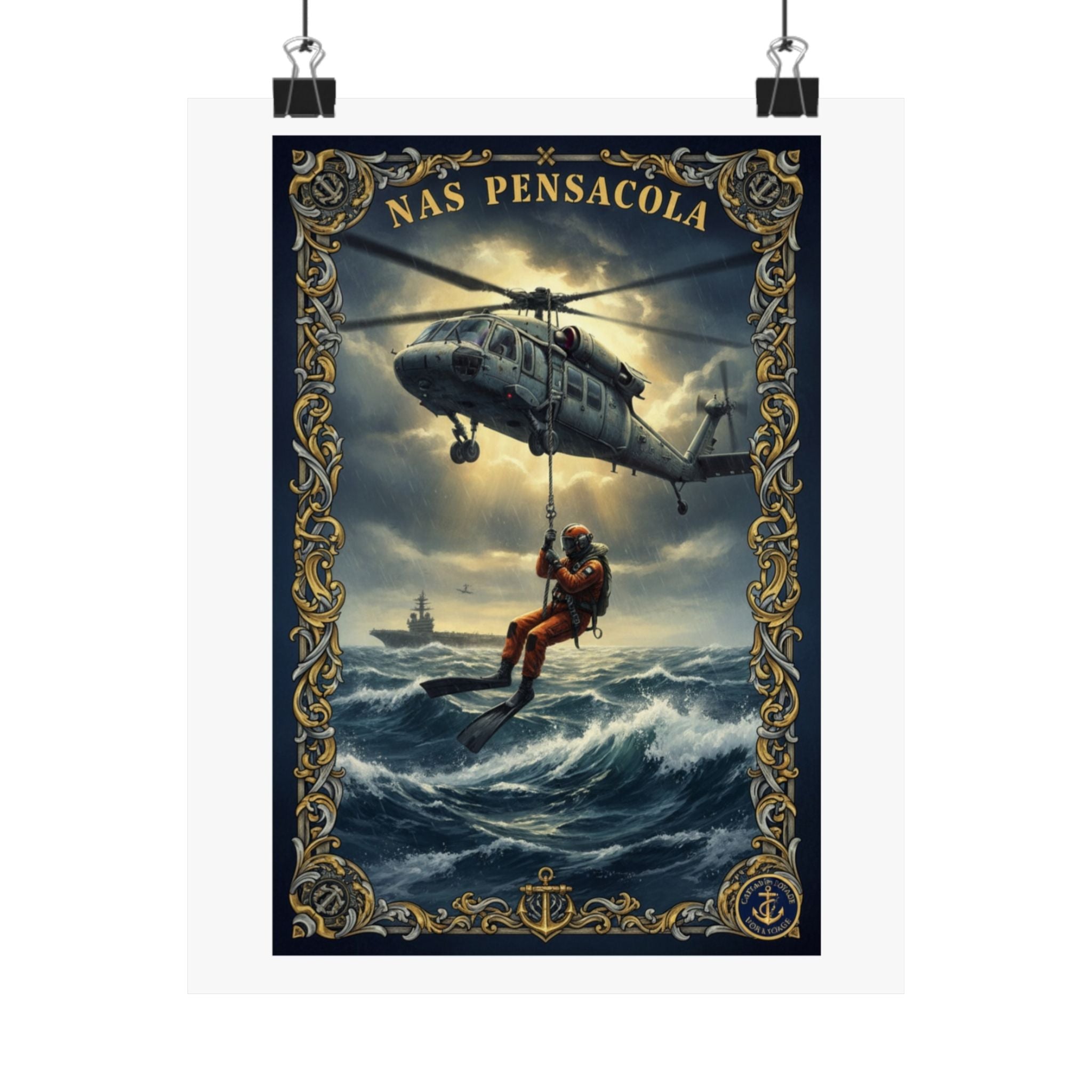 NAS Pensacola Rescue Helicopter Matte Poster — Search & Rescue Nautical Wall Art