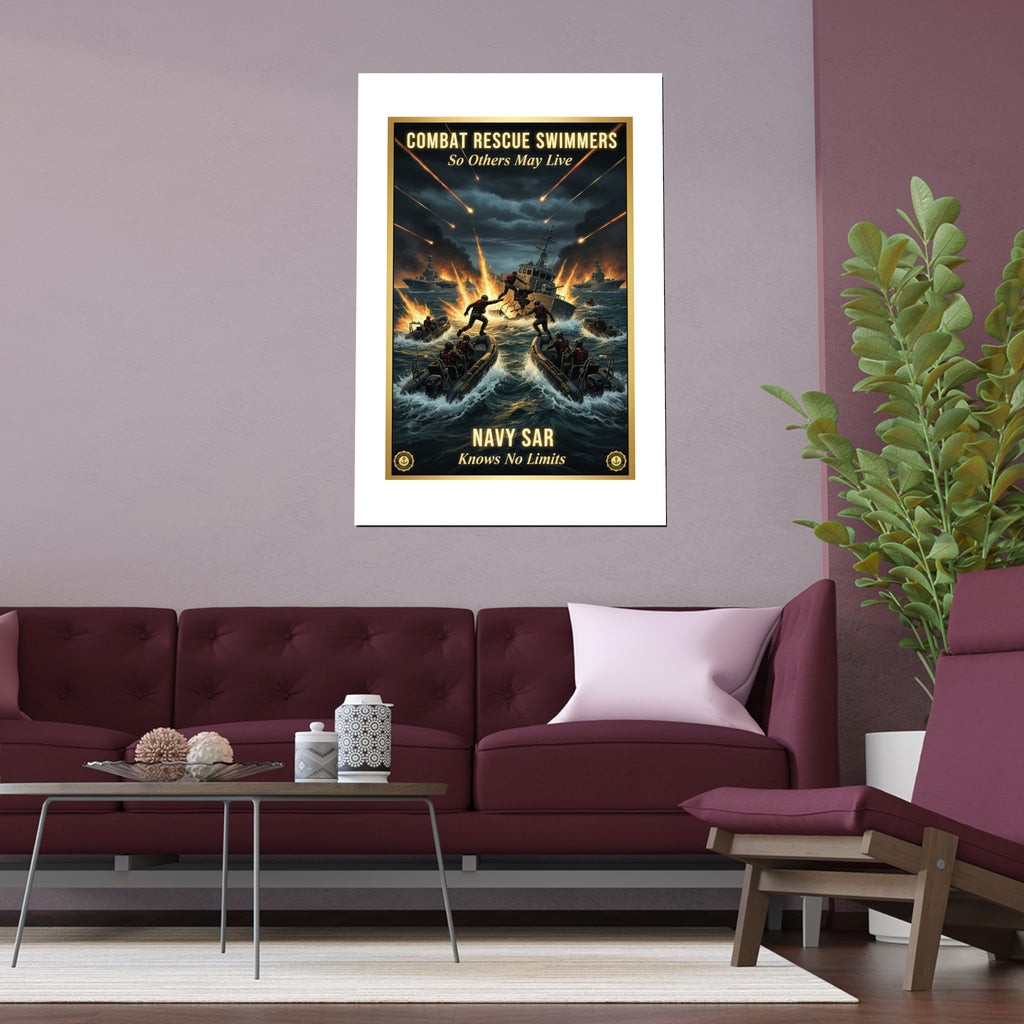 Combat Rescue Swimmers Silk Poster — 'So Others May Live' Navy SAR Wall Art