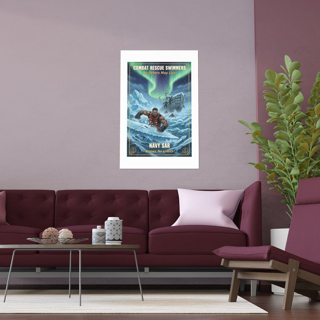 Combat Rescue Swimmers Silk Poster — Navy SAR 'So Others May Live' Arctic Rescue Print