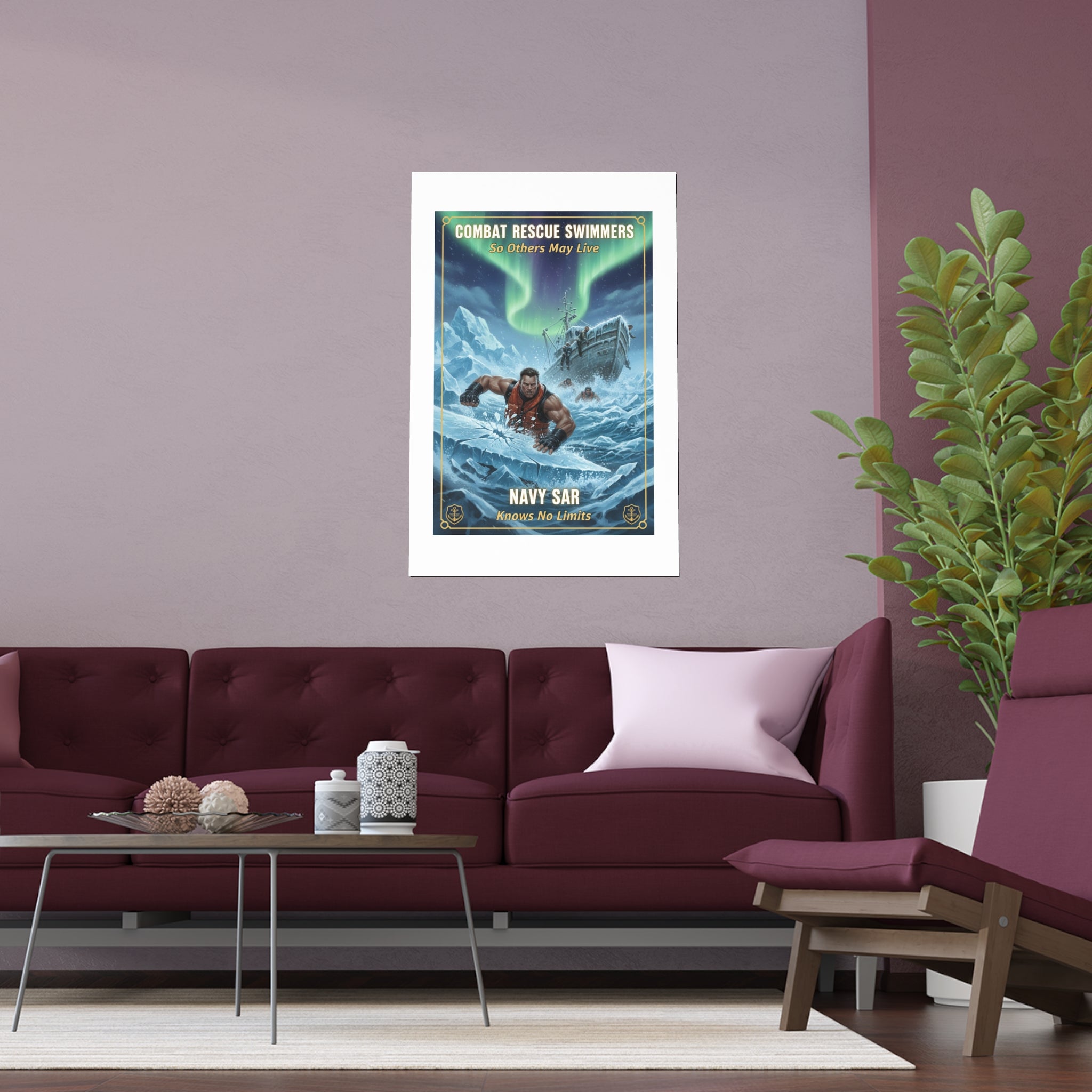 Combat Rescue Swimmers Silk Poster — Navy SAR 'So Others May Live' Arctic Rescue Print