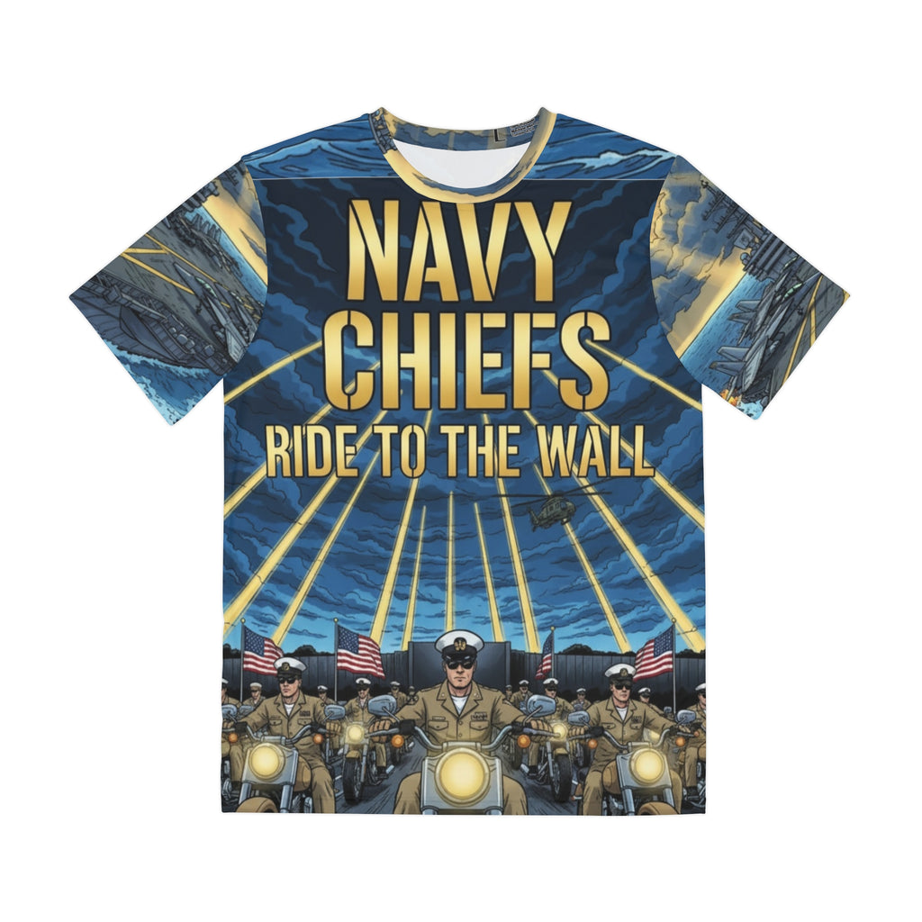 Navy Chiefs "Ride to the Wall" All-Over Print Tee — Military Motorcycle Tribute Shirt