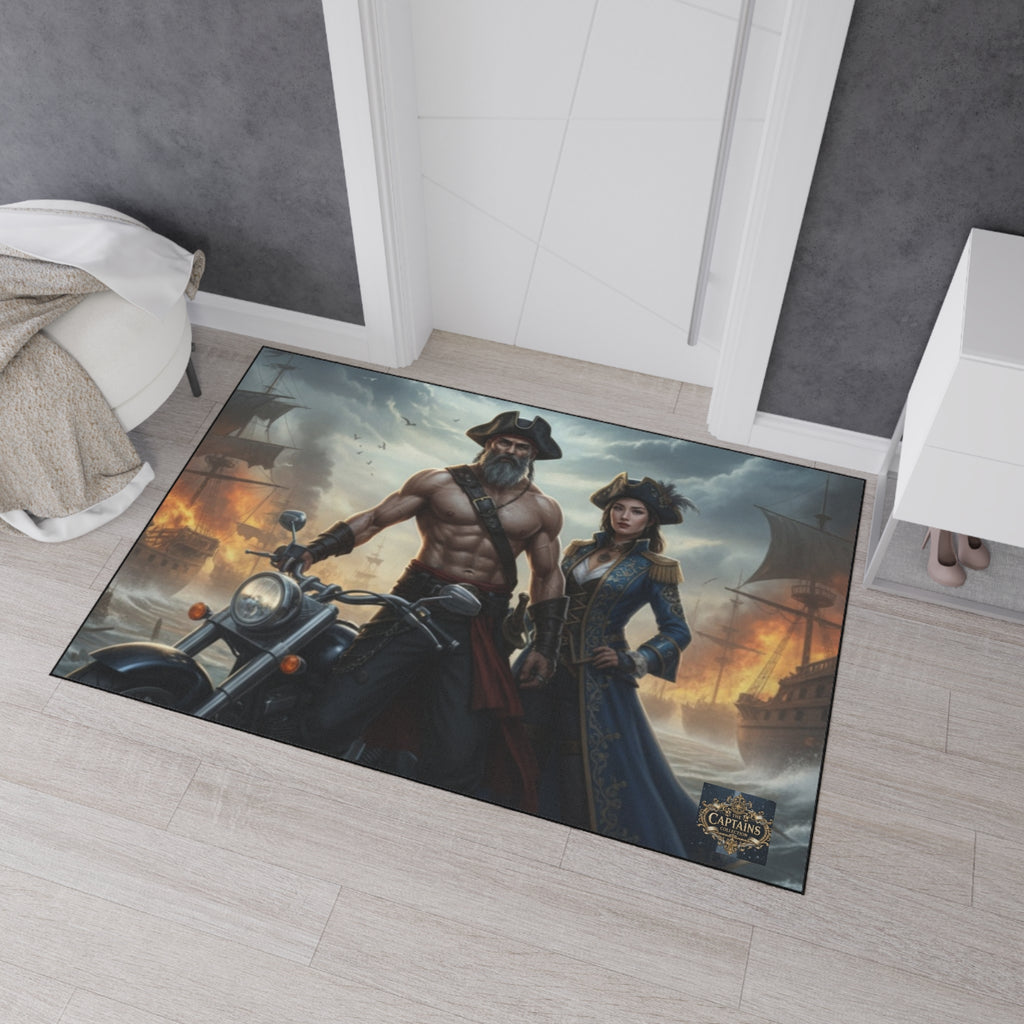 Pirate Captain & Corsair Heavy-Duty Floor Mat — Nautical Motorcycle Art Rug