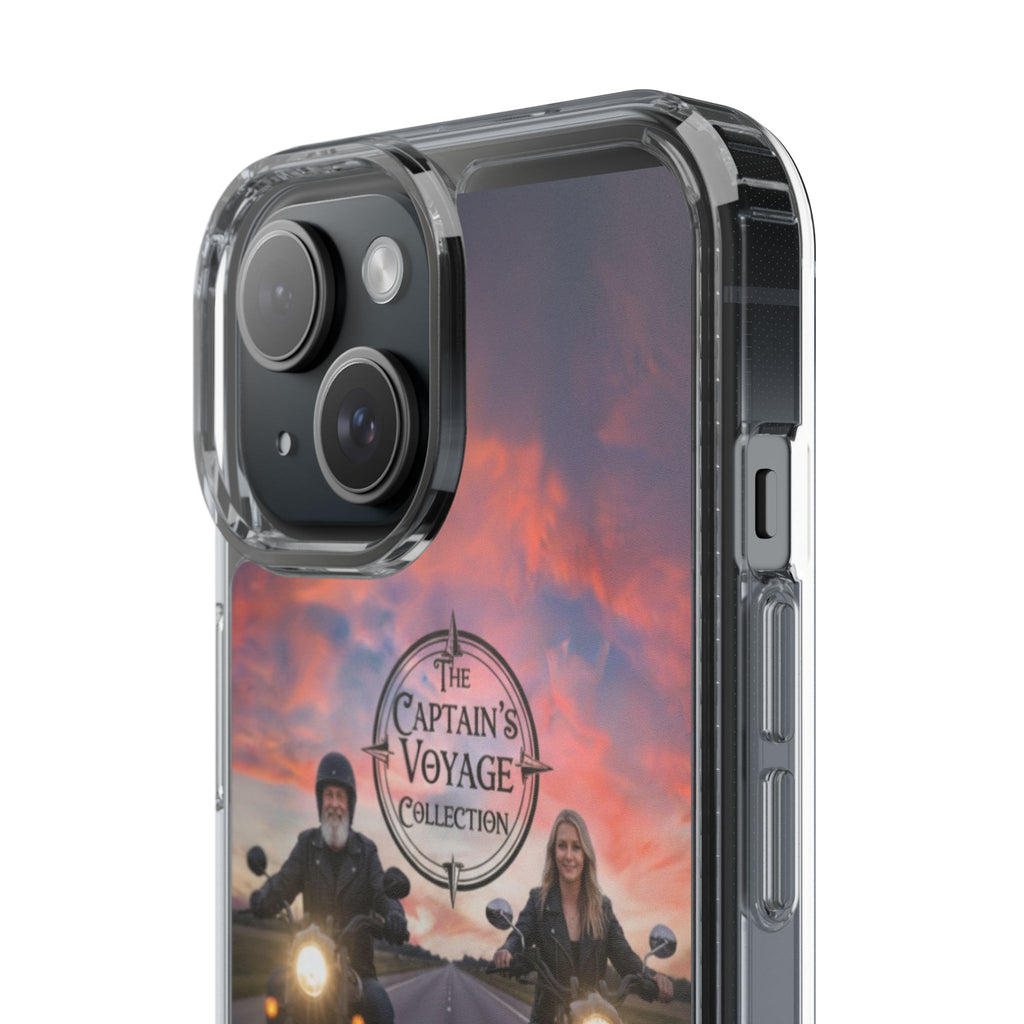 Clear Phone Case — 'The Captain's Voyage Collection' Motorcycle Sunset Design