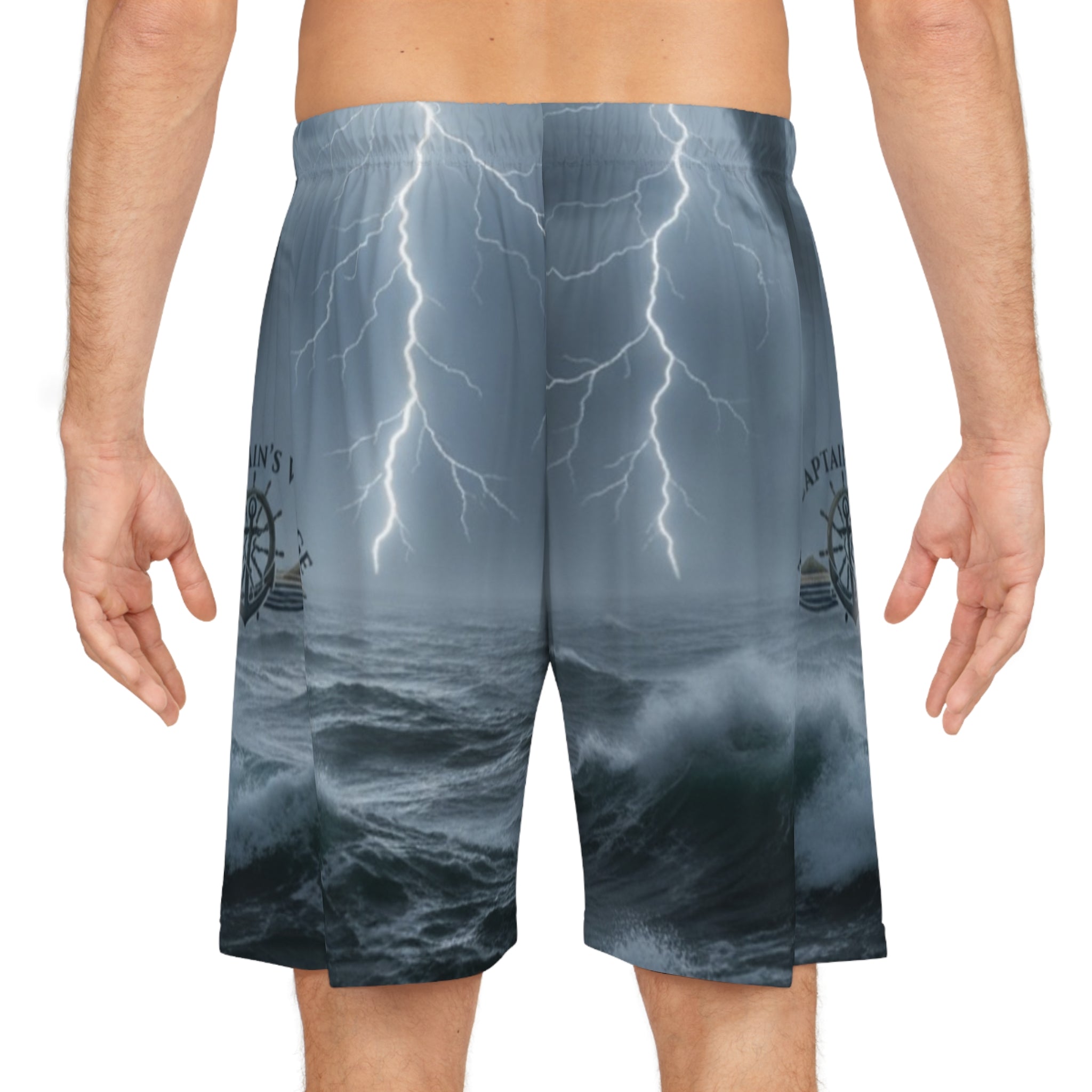 Stormy Ocean Basketball Shorts — 'The Captain's Voyage' Lightning Print
