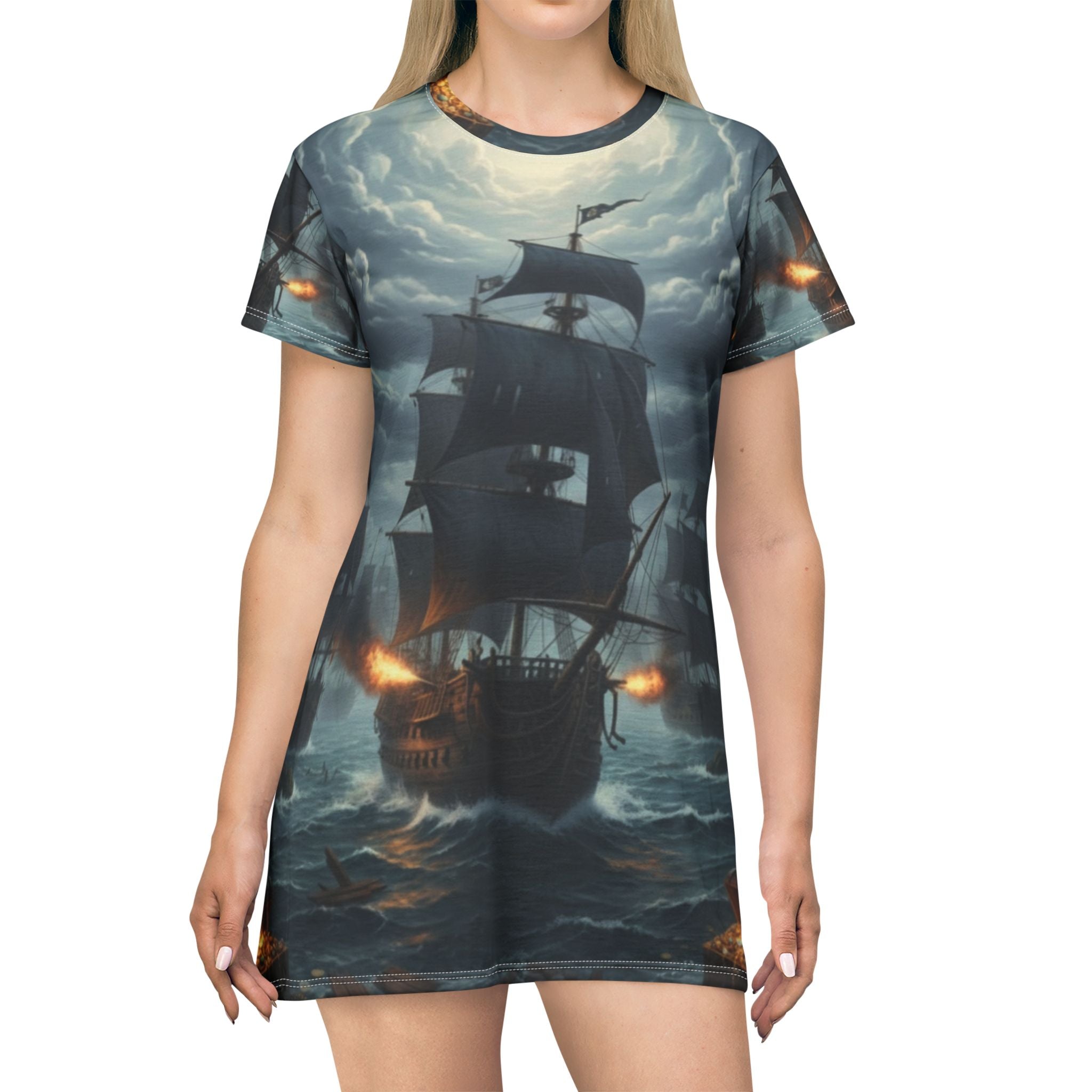 Pirate Voyage T-Shirt Dress — All-Over Print Nautical Adventure
