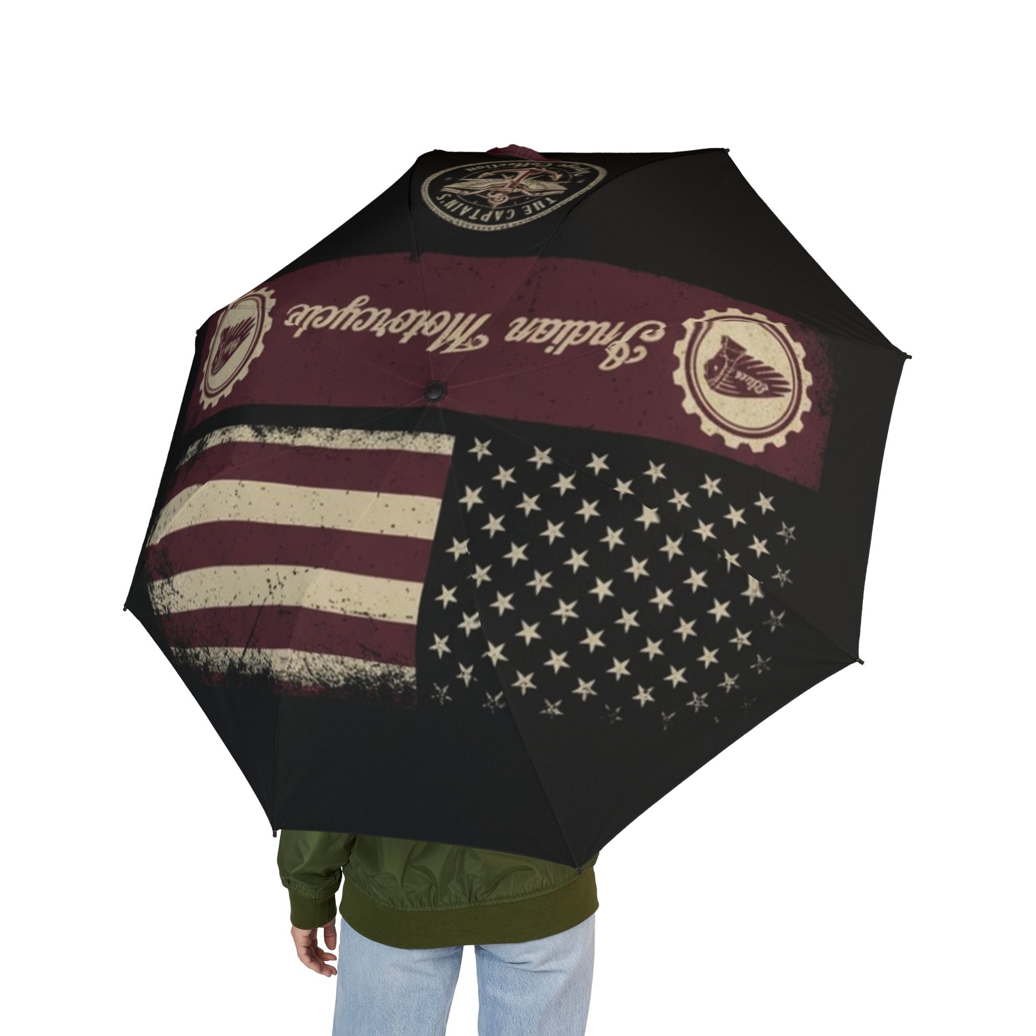 American Flag Compact Umbrella — Patriotic Foldable Rain Umbrella